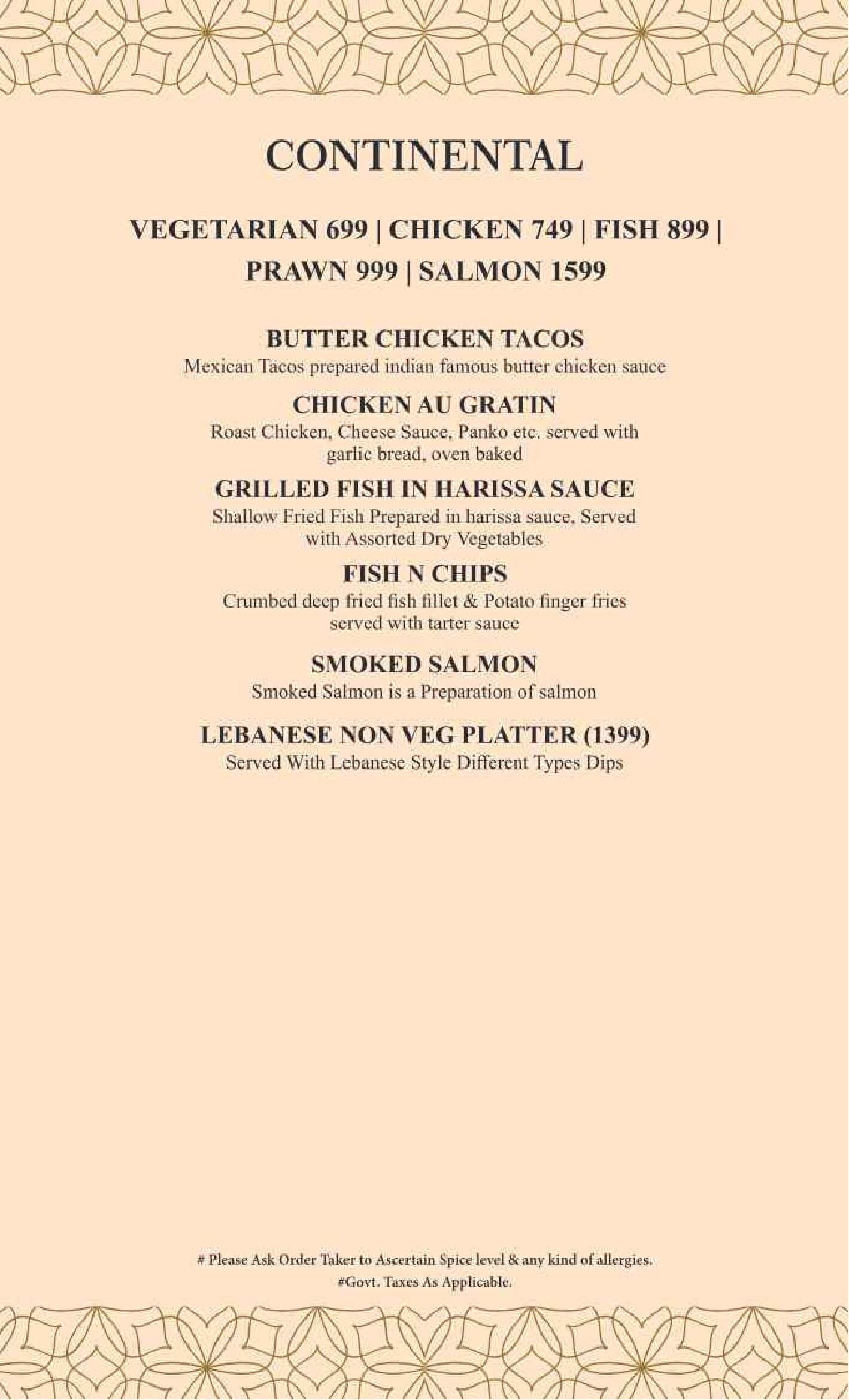Dining Experience for Two at The Imperial Spice, Central Delhi — Food menu