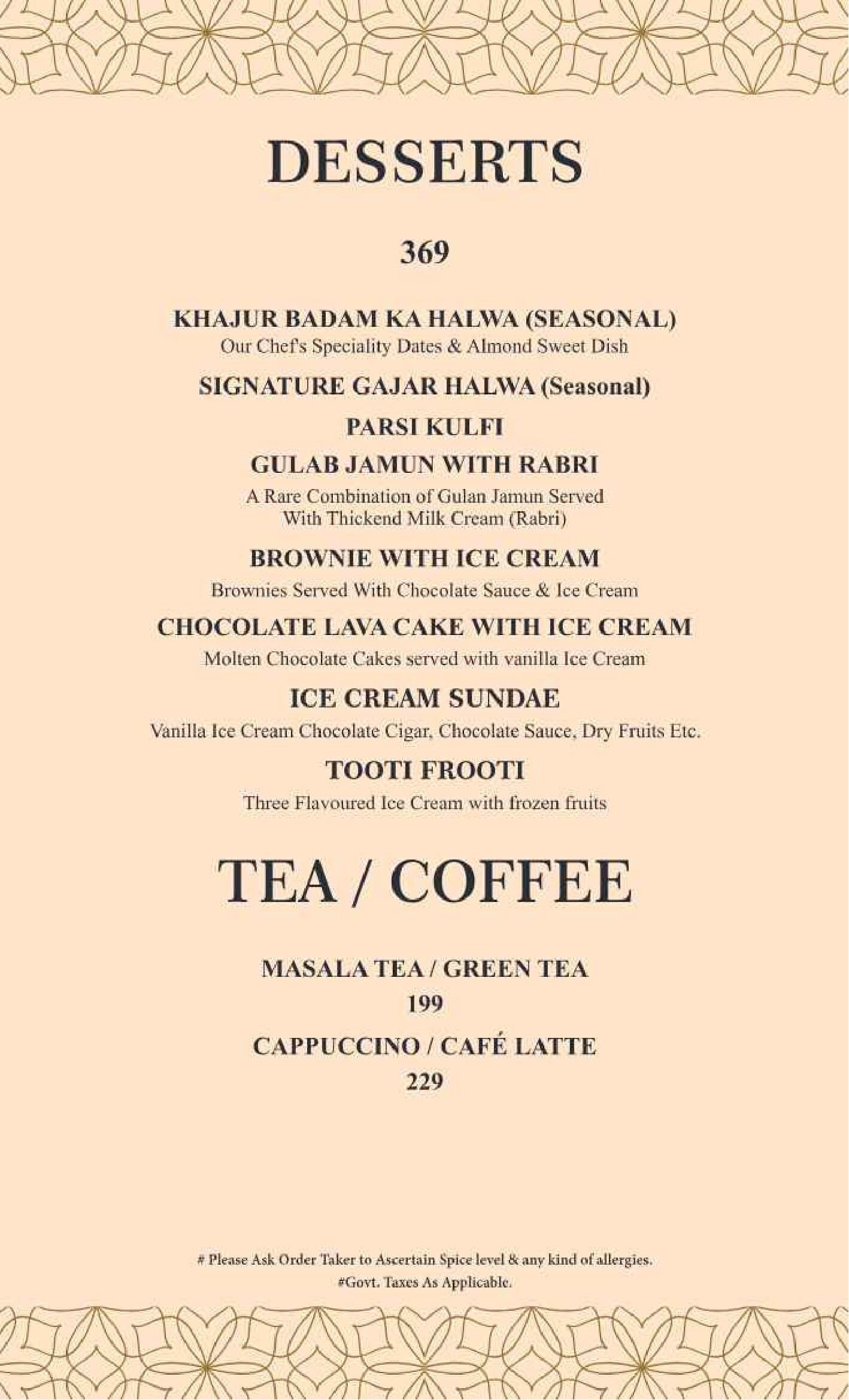 Dining Experience for Two at The Imperial Spice, Central Delhi — Food menu