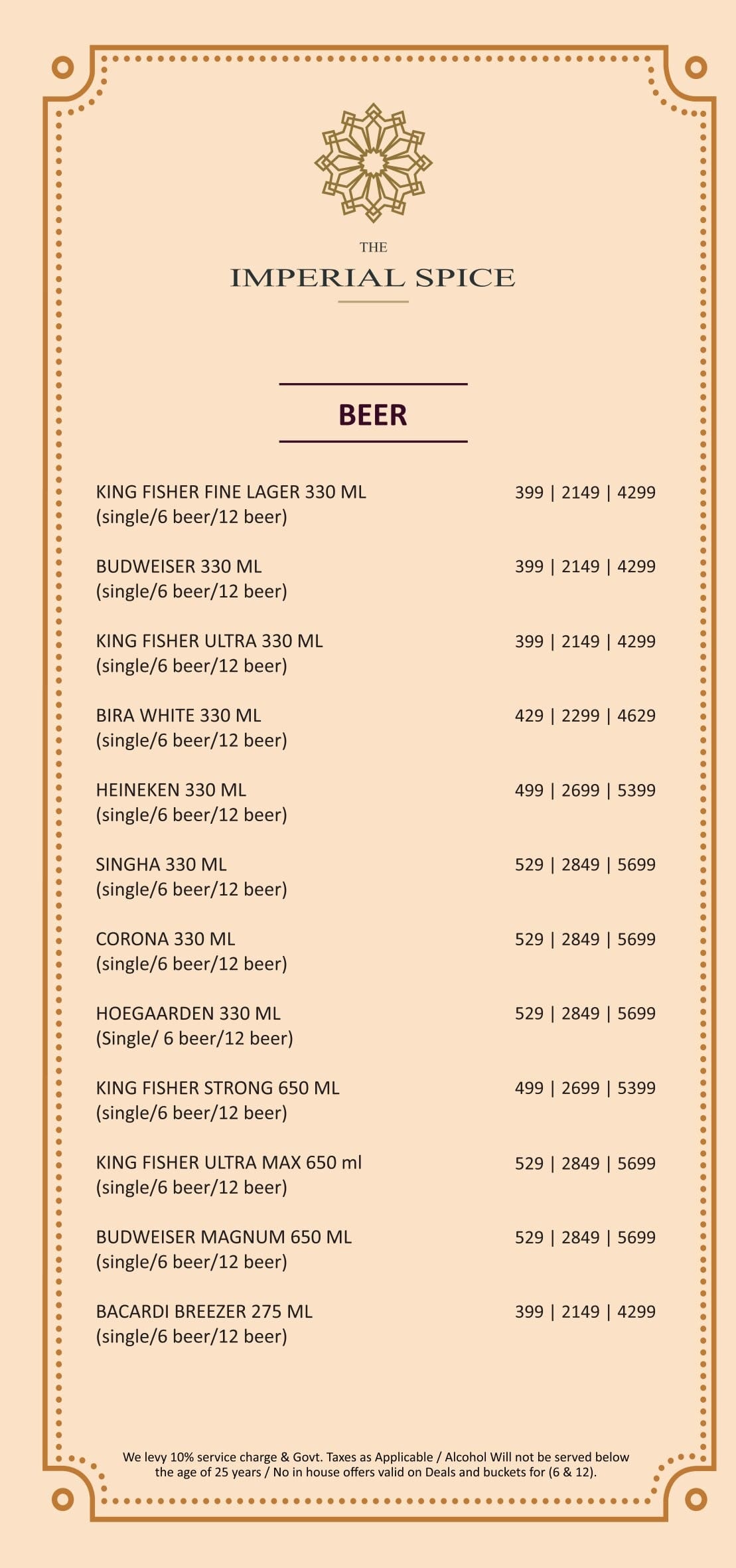 Dining Experience for Two at The Imperial Spice, Central Delhi — Beverages menu