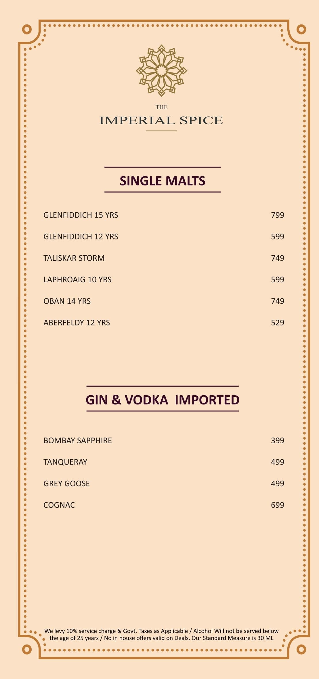 Dining Experience for Two at The Imperial Spice, Central Delhi — Beverages menu