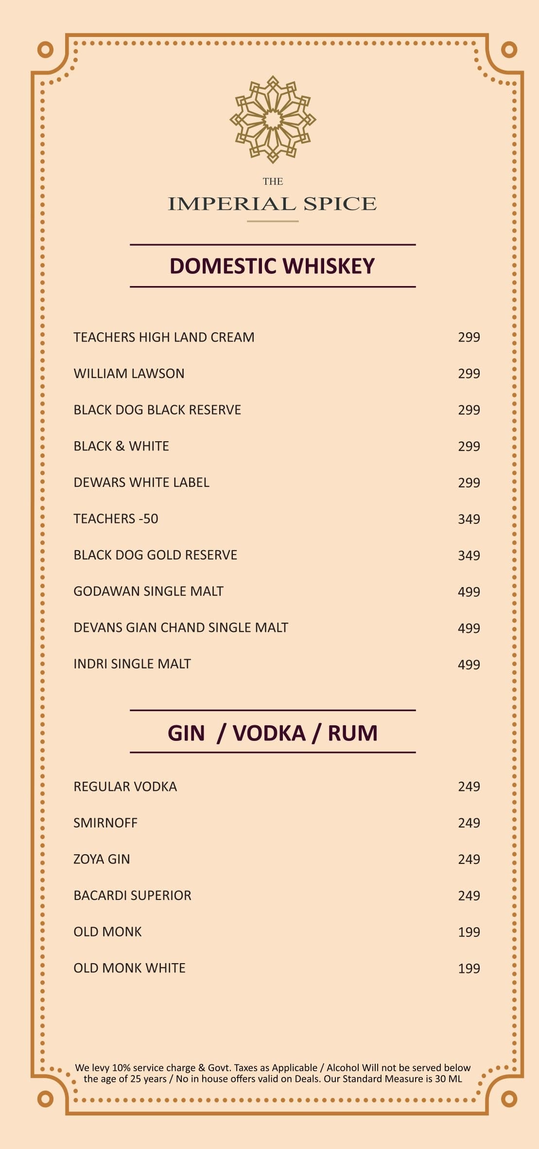 Dining Experience for Two at The Imperial Spice, Central Delhi — Beverages menu