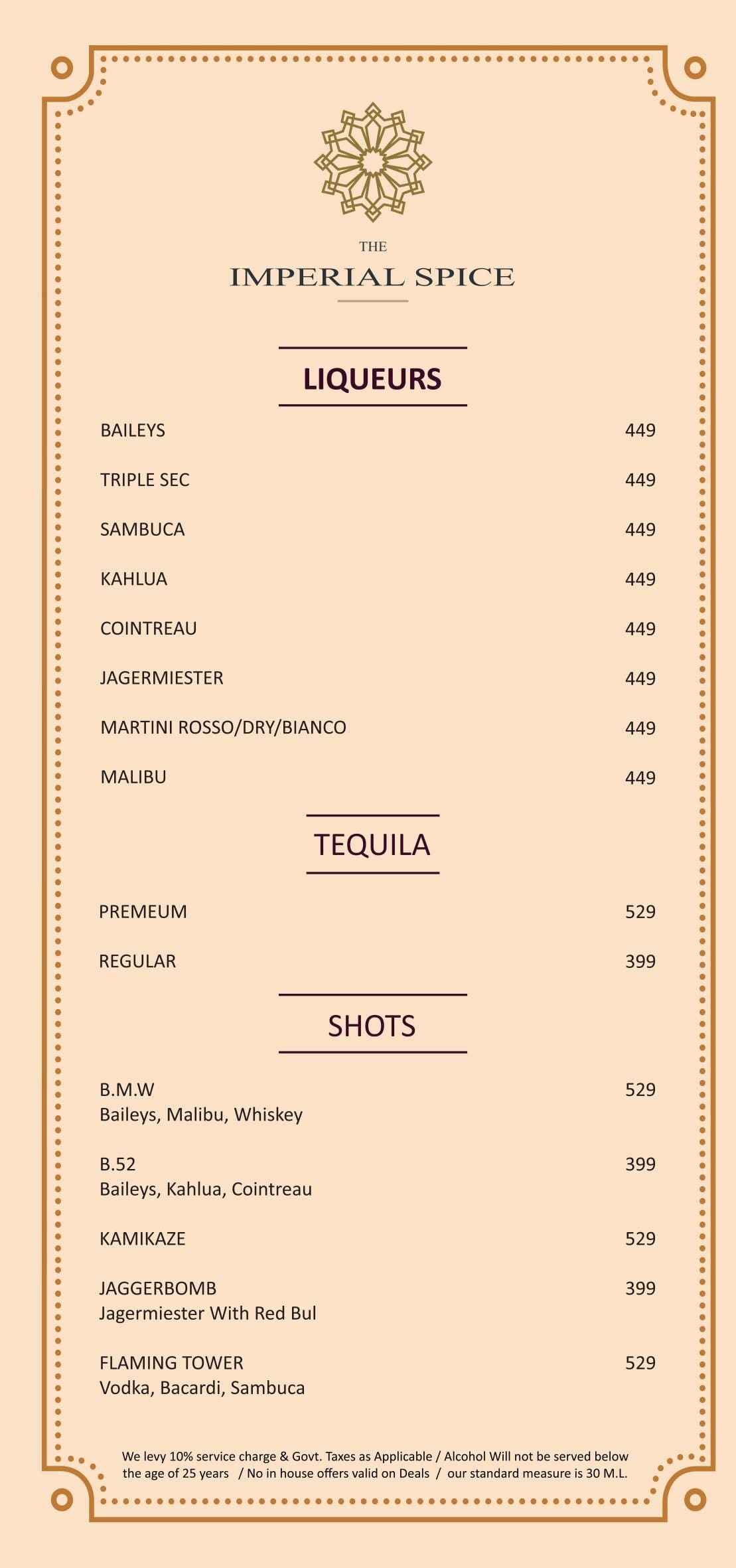 Dining Experience for Two at The Imperial Spice, Central Delhi — Beverages menu