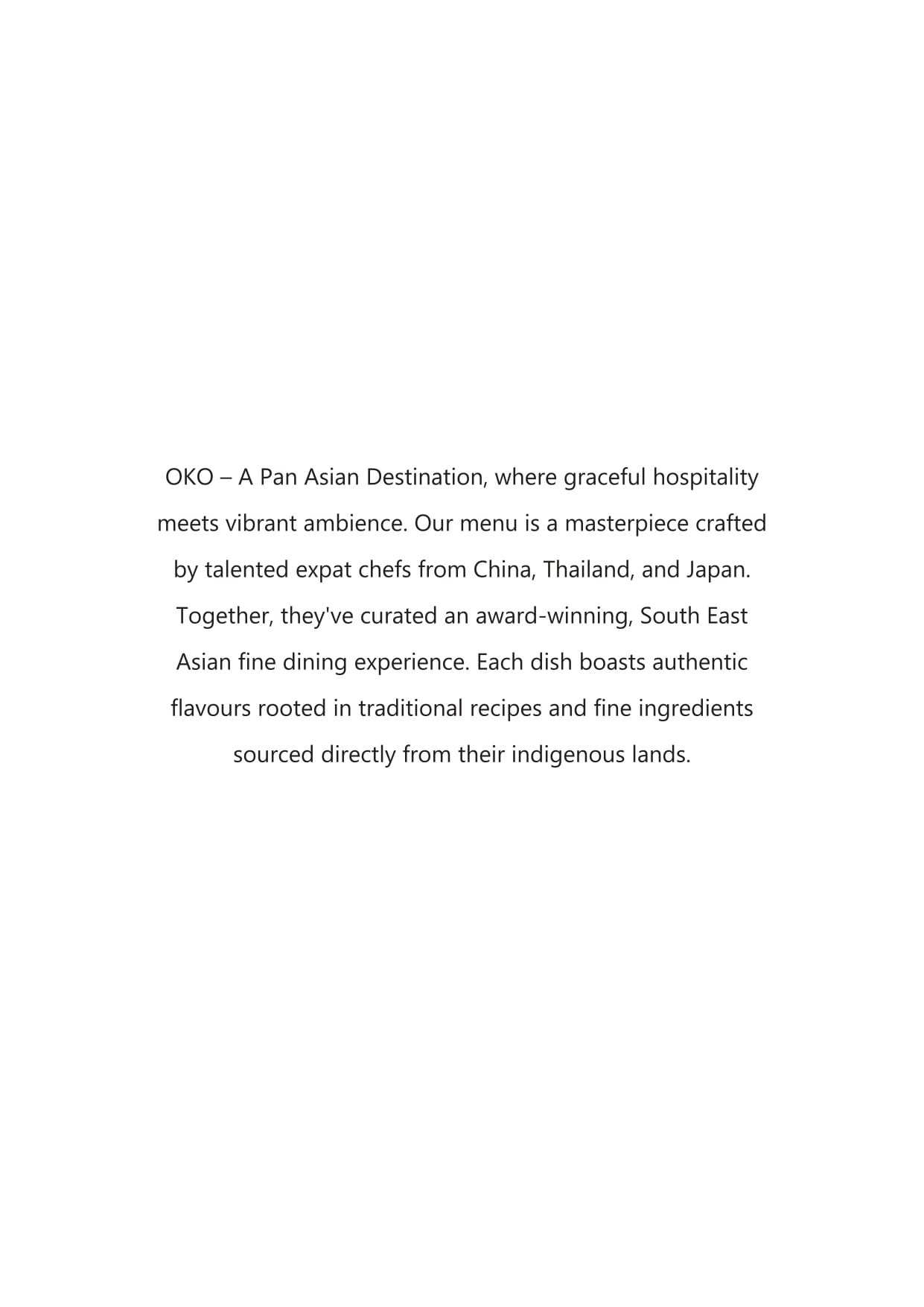 Dining Experience for Two at OKO, New Delhi — Food menu