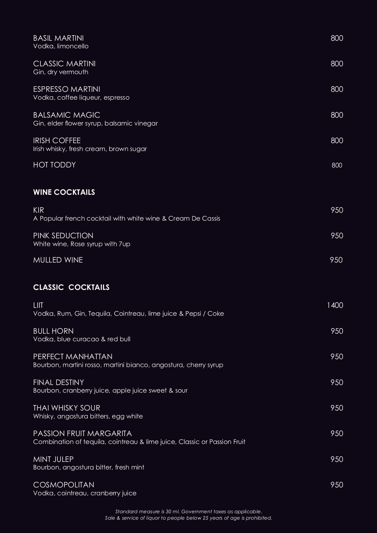 Dining Experience for Two at OKO, New Delhi — Beverages menu