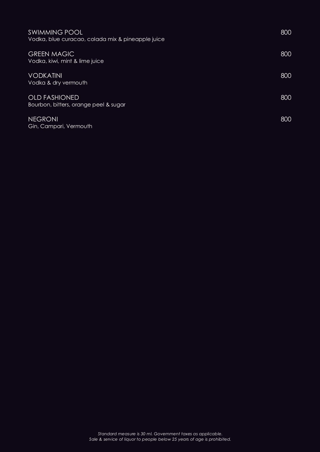 Dining Experience for Two at OKO, New Delhi — Beverages menu