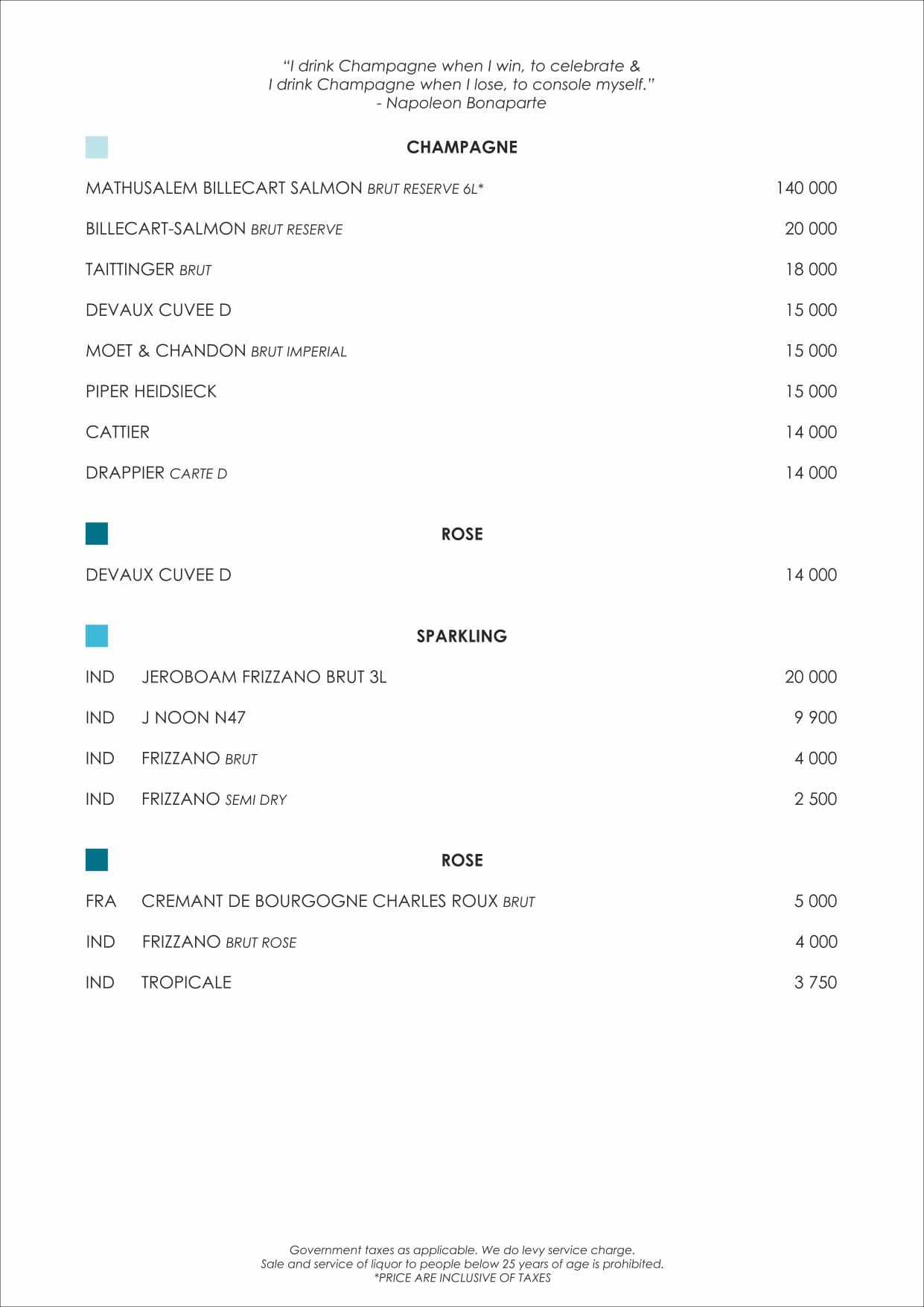 Dining Experience for Two at OKO, New Delhi — Beverages menu