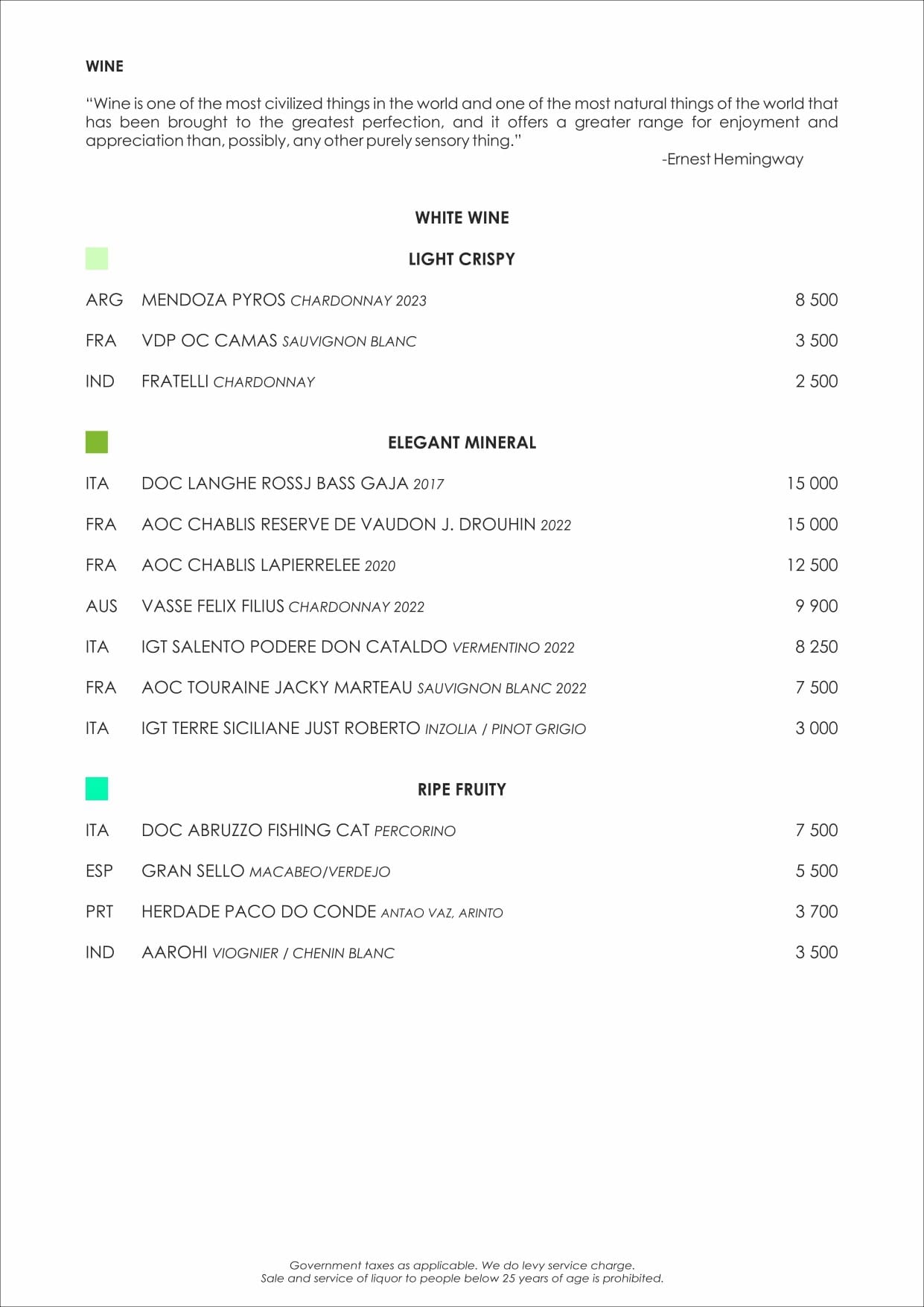 Dining Experience for Two at OKO, New Delhi — Beverages menu