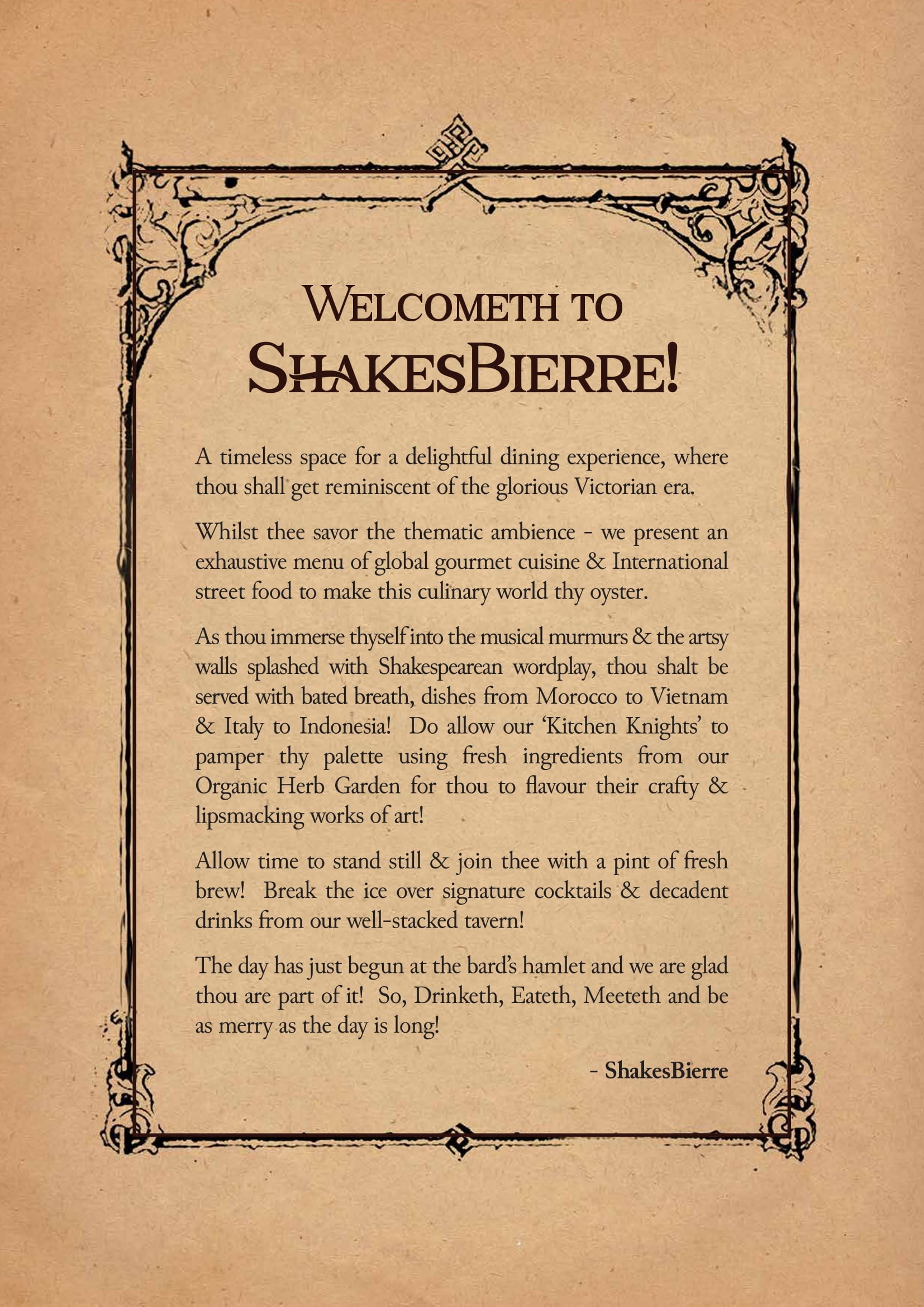 Dining Experience for Two at ShakesBierre, Central Bengaluru — Food menu