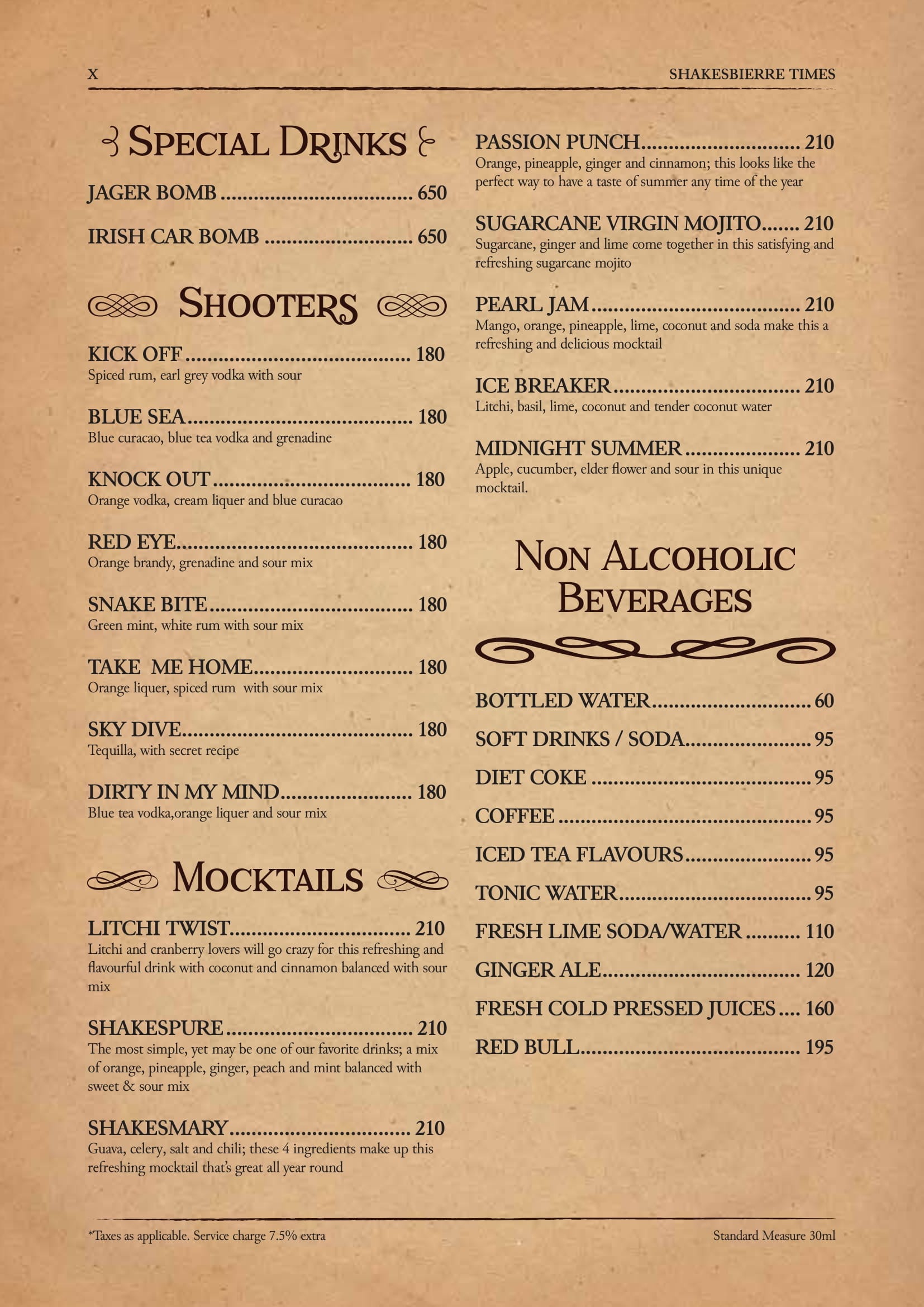 Dining Experience for Two at ShakesBierre, Central Bengaluru — Beverages menu