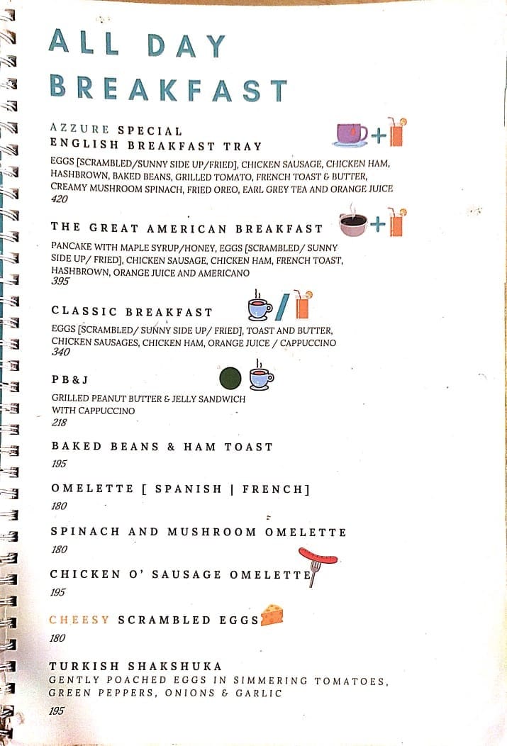 Dining Experience for Two at Cafe Azzure, North Bengaluru — Food menu