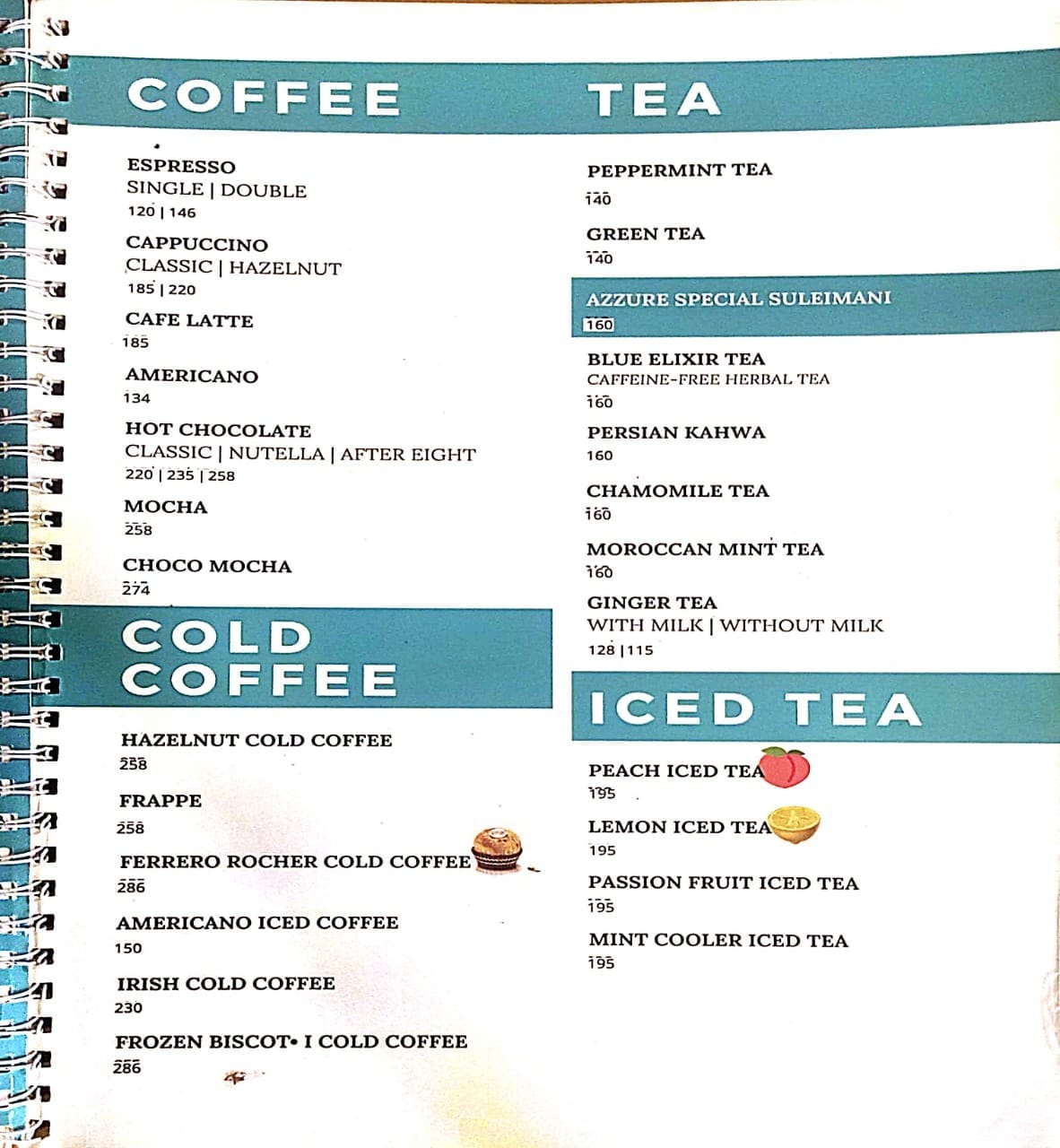 Dining Experience for Two at Cafe Azzure, North Bengaluru — Beverages menu