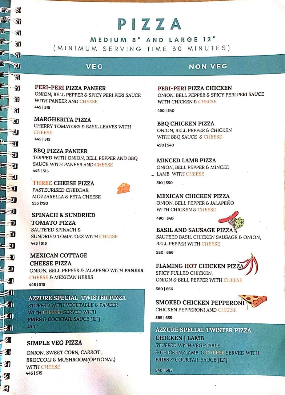Dining Experience for Two at Cafe Azzure, North Bengaluru — Food menu