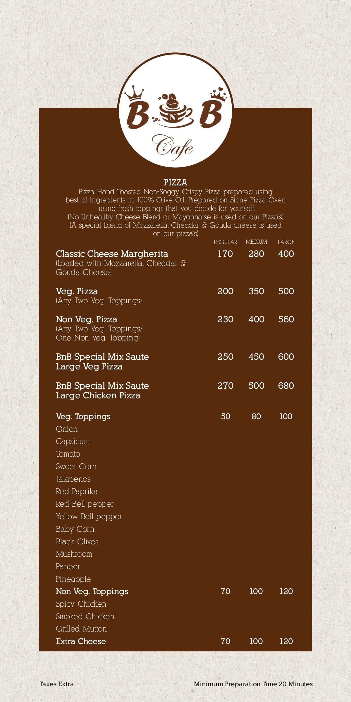 Menu of Beans n Brooks Cafe, Phase 10, Mohali
