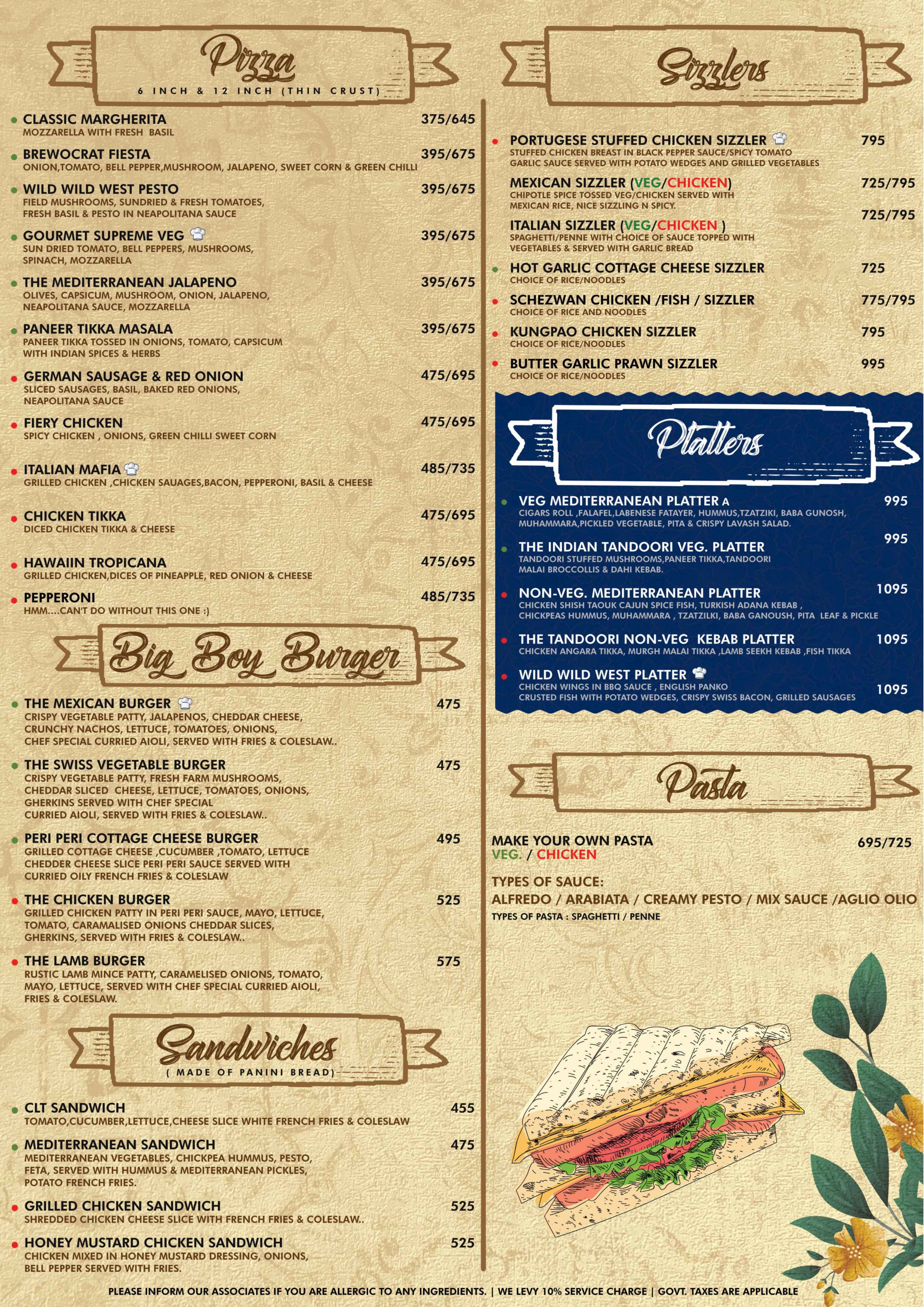 Dining Experience for Two at Brewocrat - Brewery Skybar & Kitchen, Gurgaon — Food menu