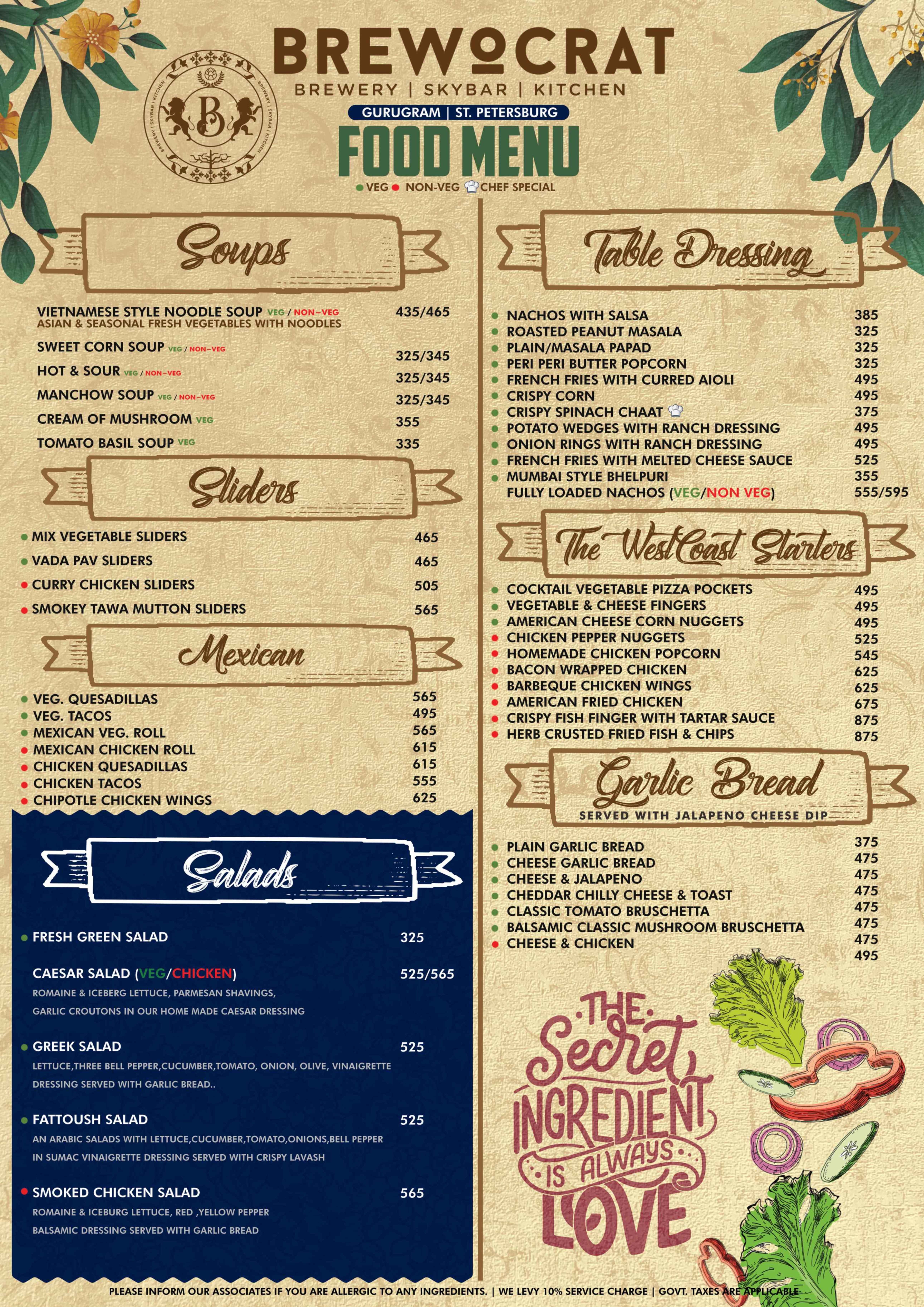 Dining Experience for Two at Brewocrat - Brewery Skybar & Kitchen, Gurgaon — Food menu