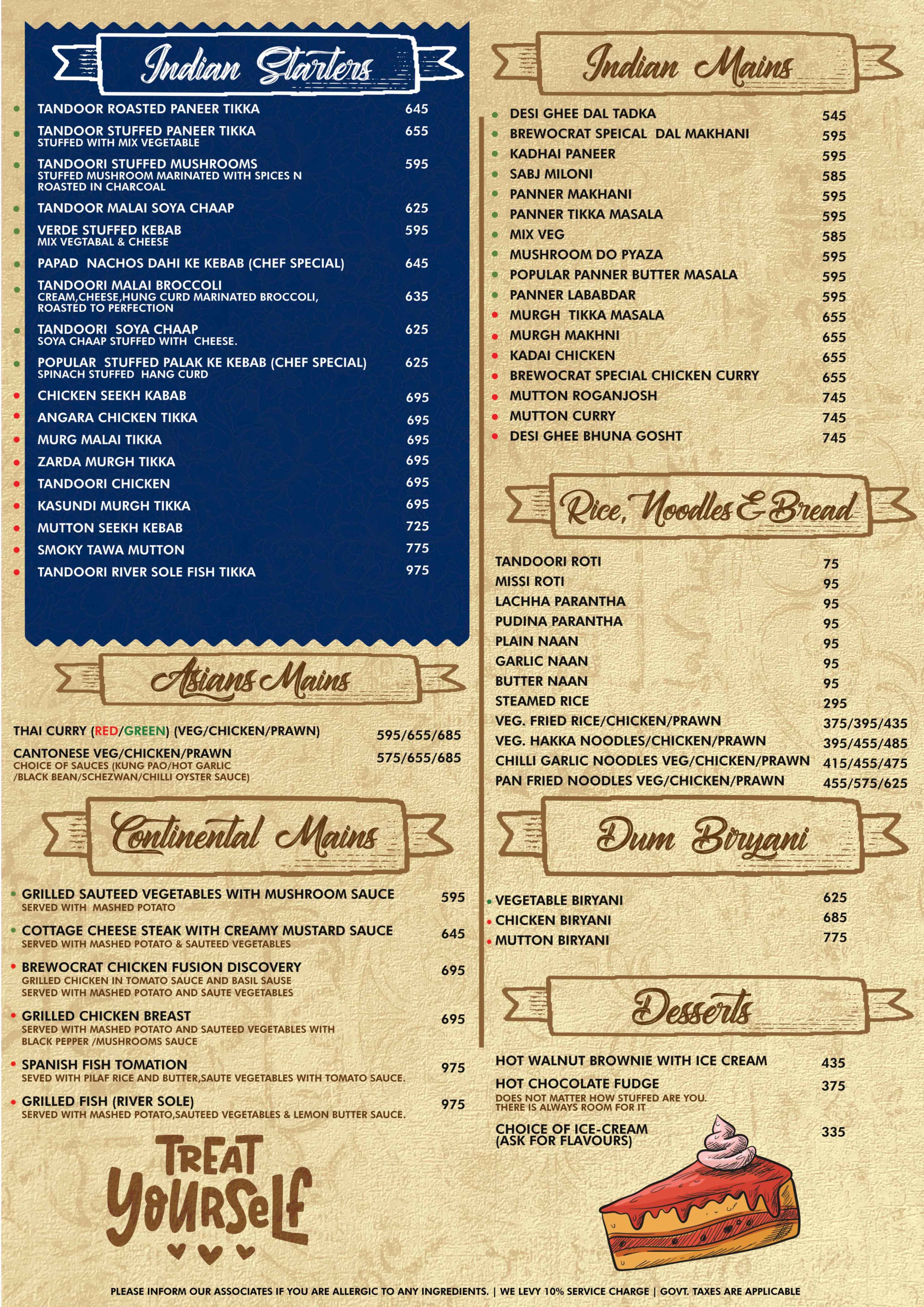 Dining Experience for Two at Brewocrat - Brewery Skybar & Kitchen, Gurgaon — Food menu