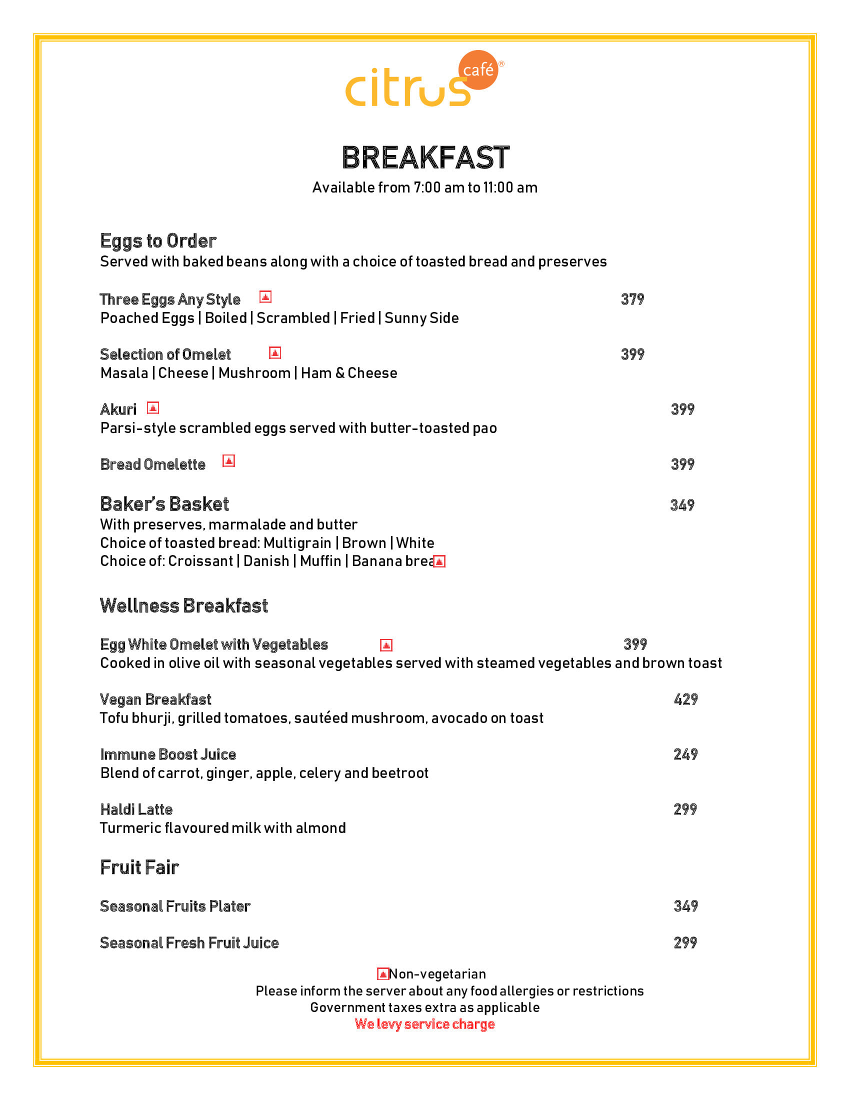 Dining Experience for Two at Citrus Cafe Lemon Tree Premier Mumbai International Airport, Mumbai International Airport — Food menu