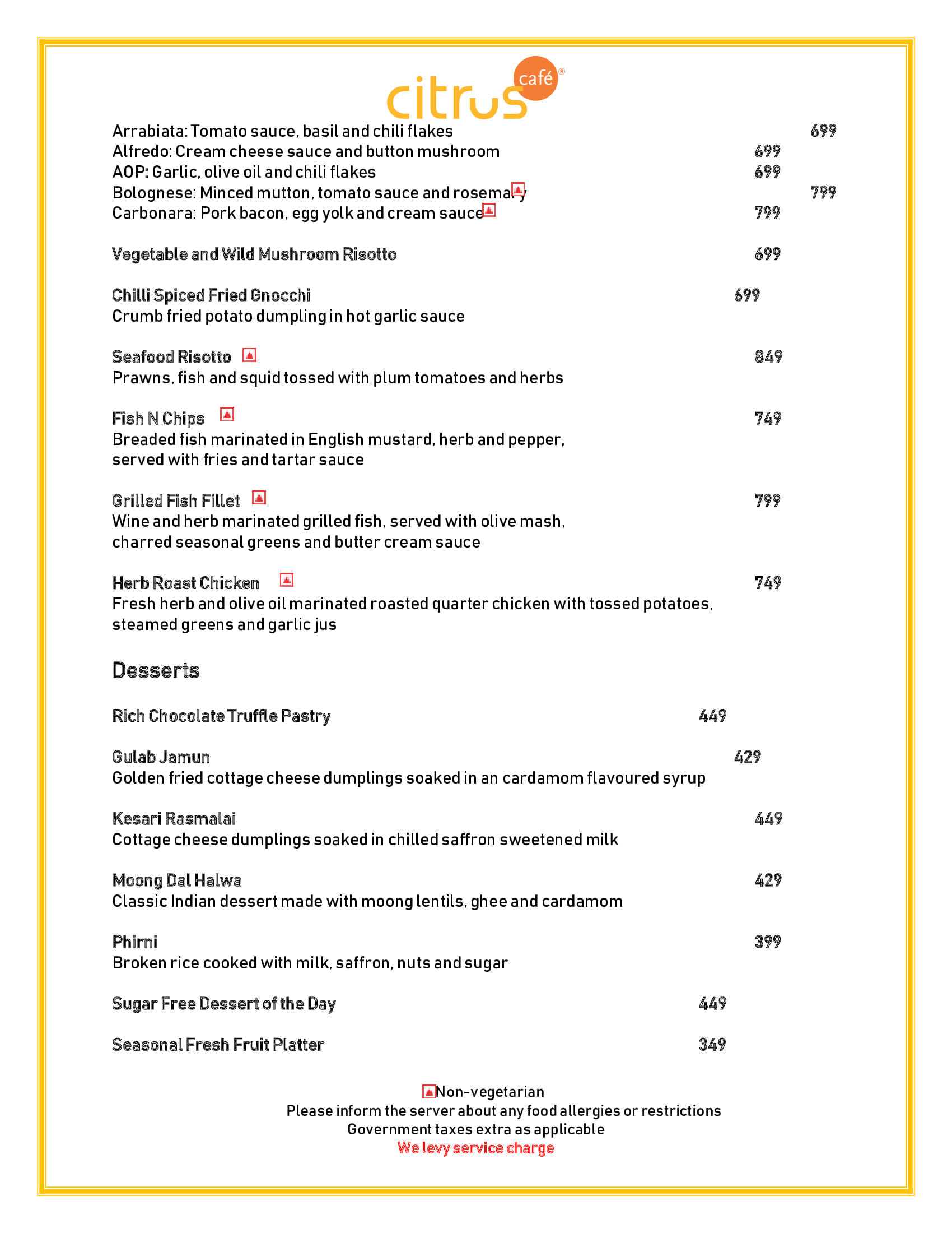 Dining Experience for Two at Citrus Cafe Lemon Tree Premier Mumbai International Airport, Mumbai International Airport — Food menu