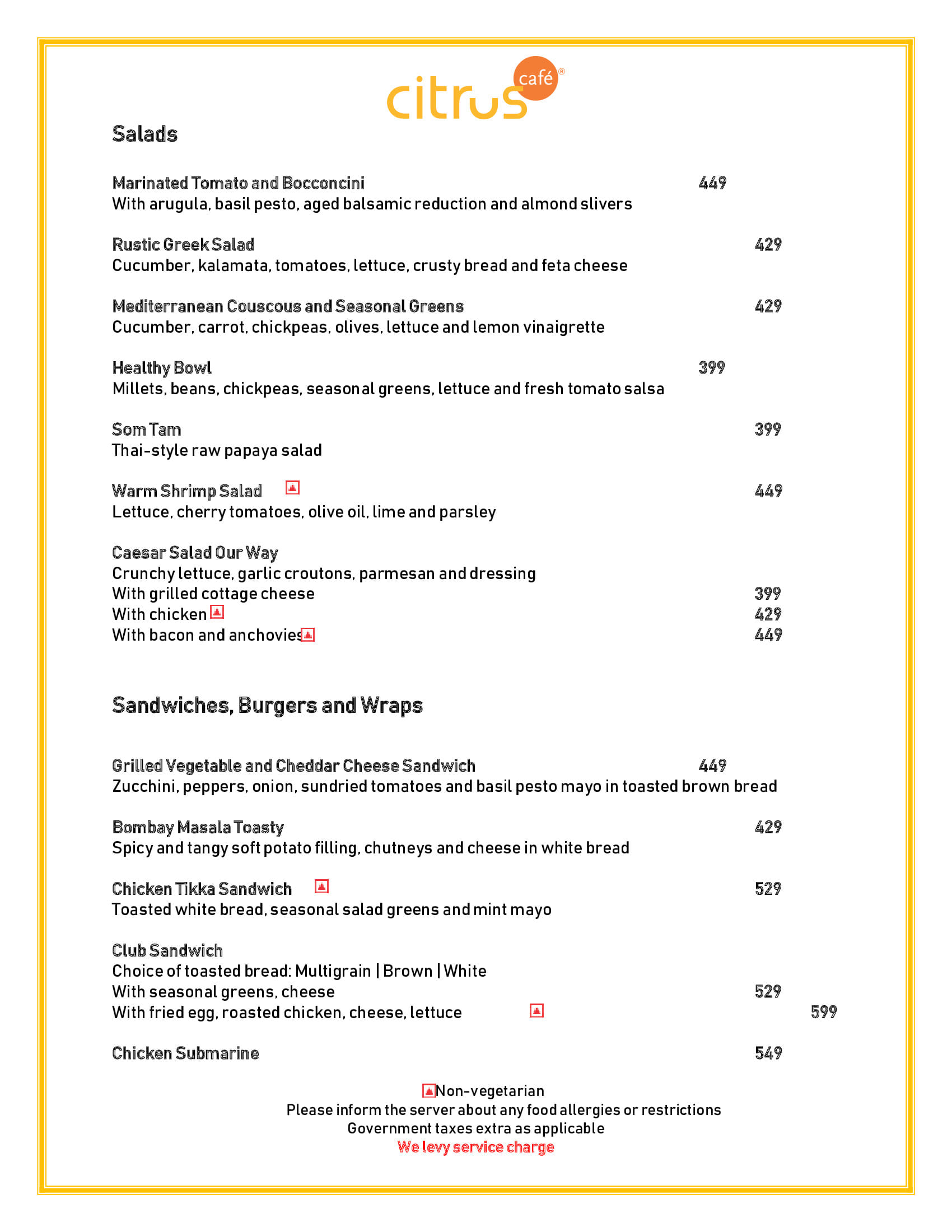 Dining Experience for Two at Citrus Cafe Lemon Tree Premier Mumbai International Airport, Mumbai International Airport — Food menu