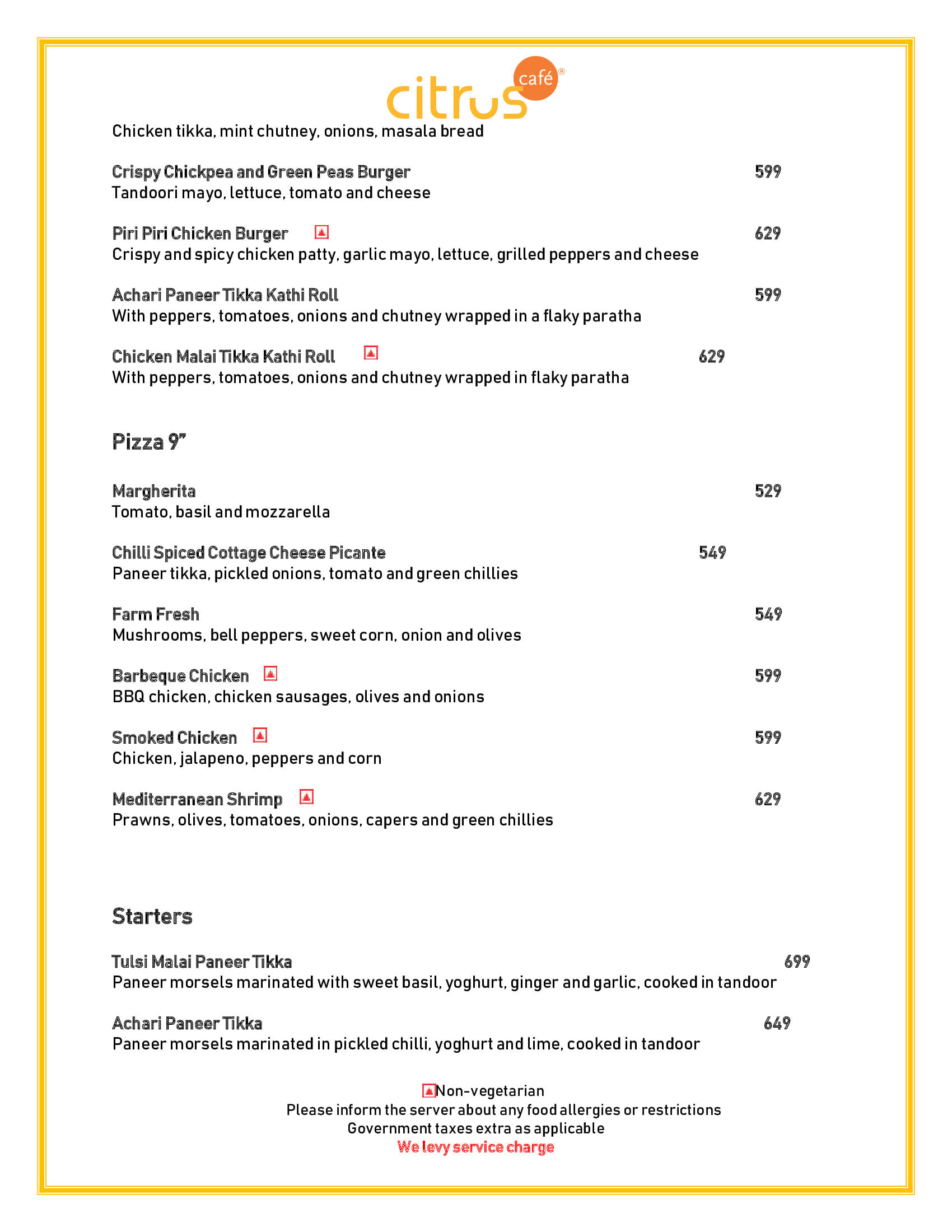 Dining Experience for Two at Citrus Cafe Lemon Tree Premier Mumbai International Airport, Mumbai International Airport — Food menu
