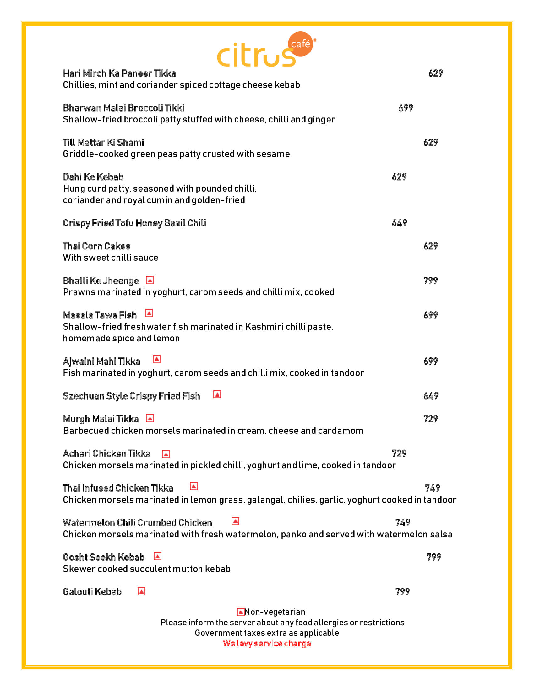 Dining Experience for Two at Citrus Cafe Lemon Tree Premier Mumbai International Airport, Mumbai International Airport — Food menu