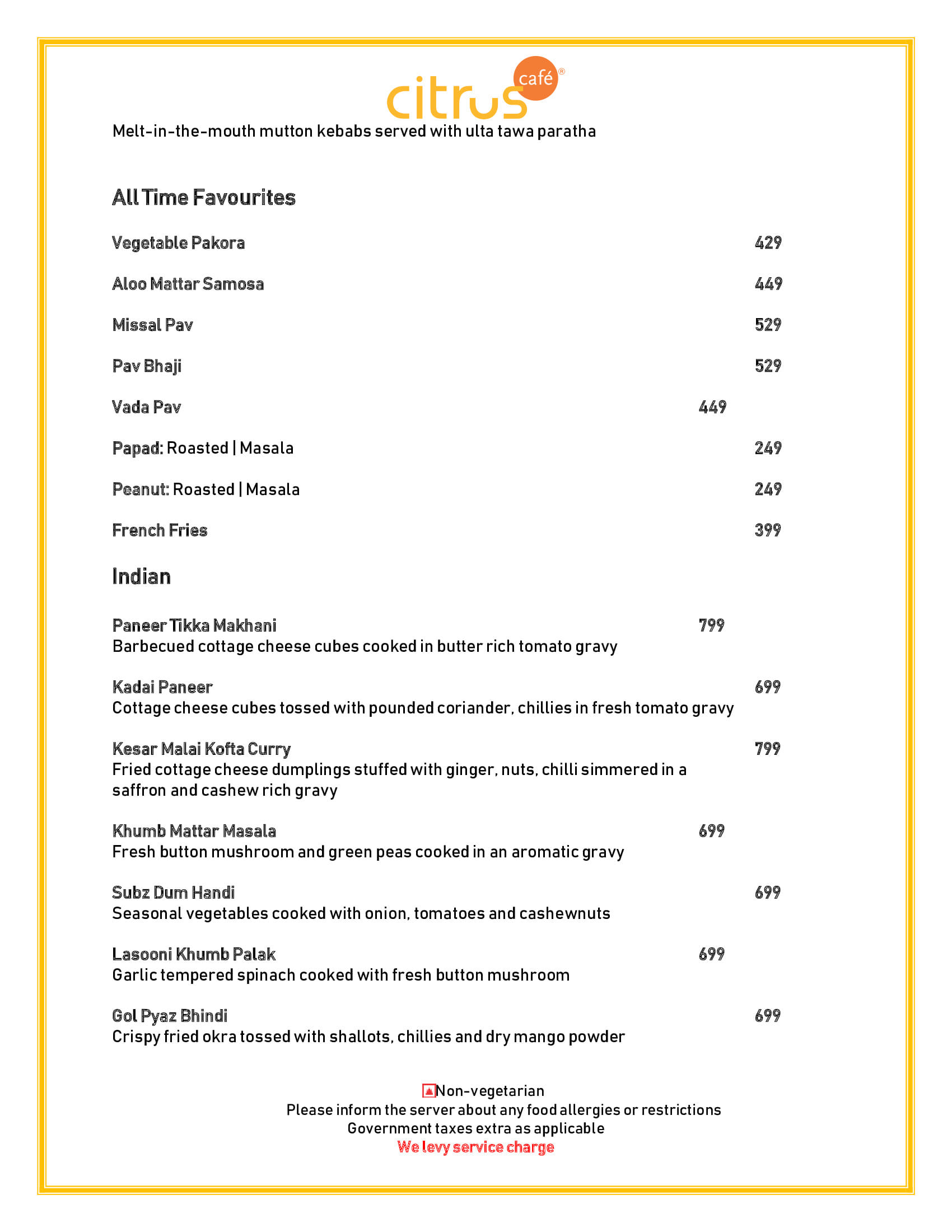 Dining Experience for Two at Citrus Cafe Lemon Tree Premier Mumbai International Airport, Mumbai International Airport — Food menu