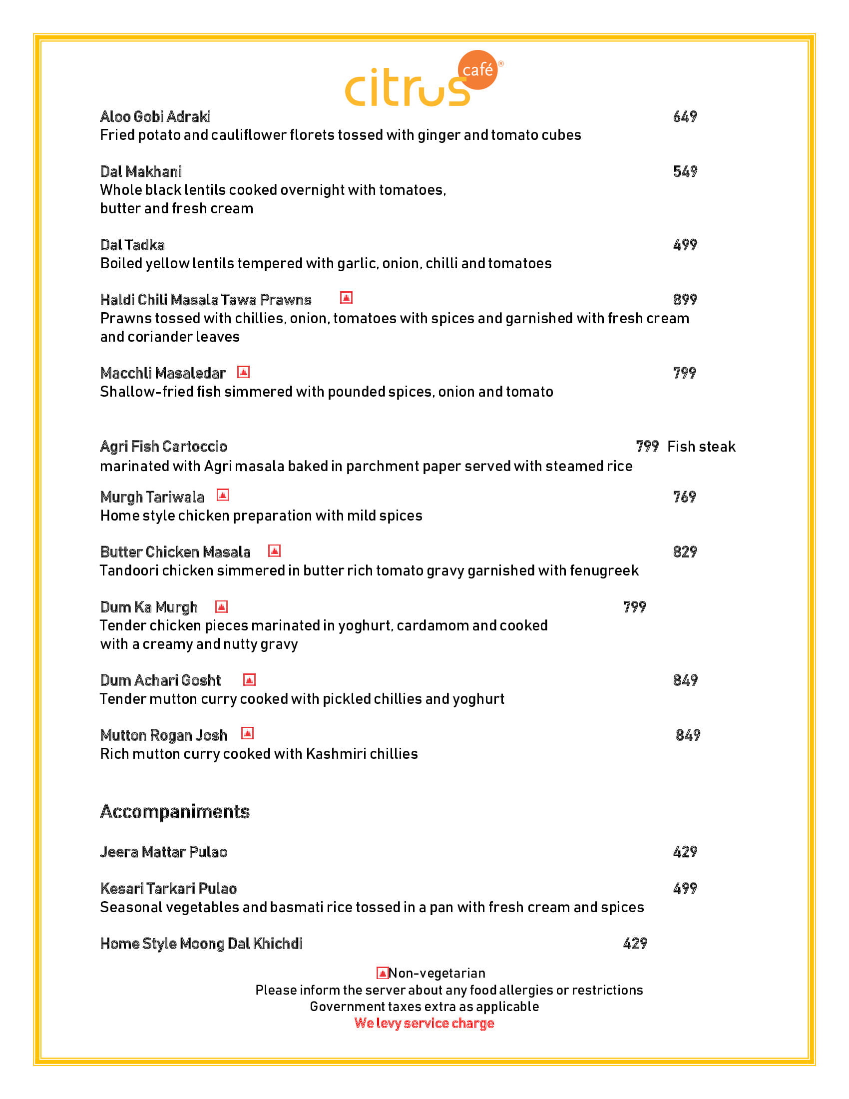 Dining Experience for Two at Citrus Cafe Lemon Tree Premier Mumbai International Airport, Mumbai International Airport — Food menu