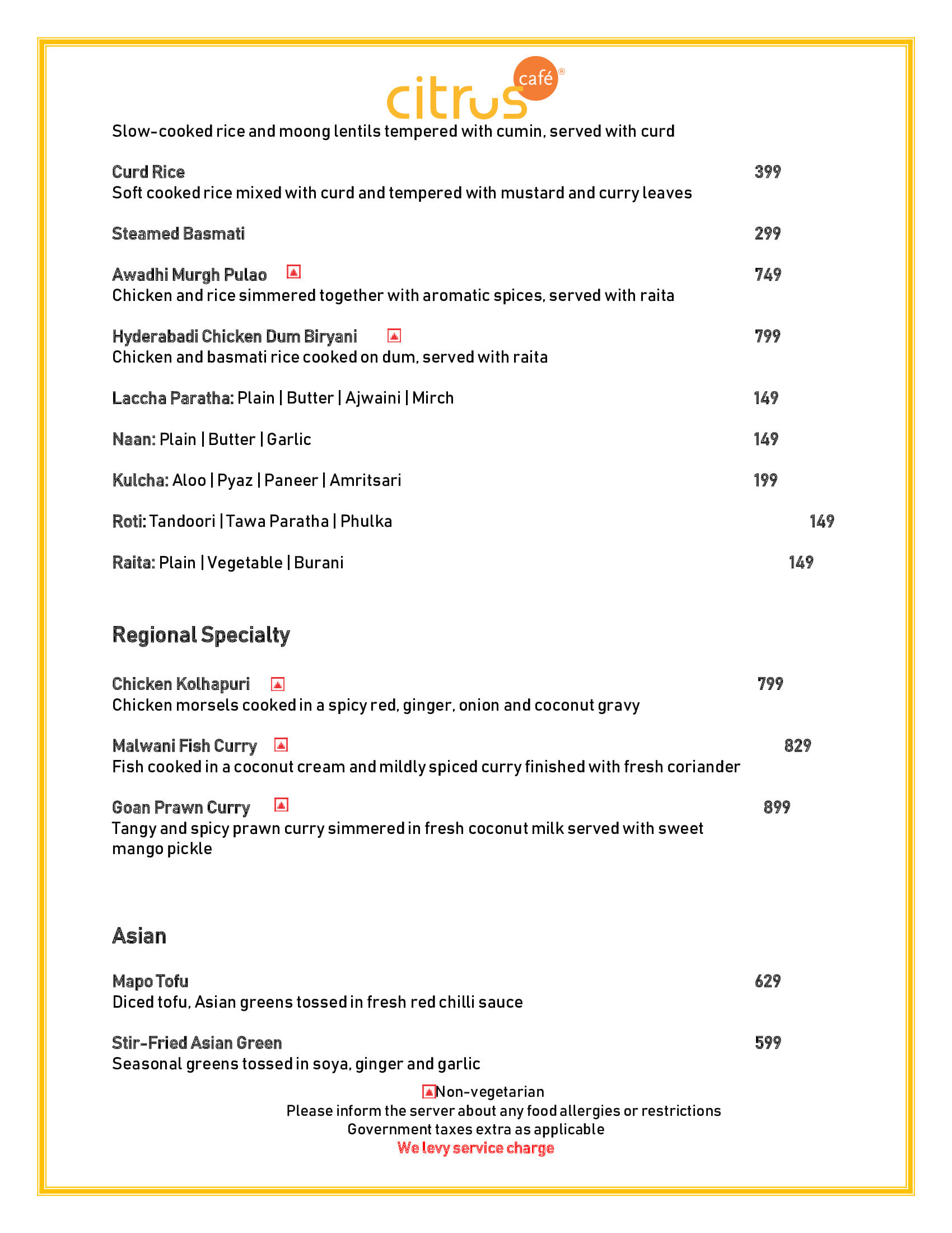 Dining Experience for Two at Citrus Cafe Lemon Tree Premier Mumbai International Airport, Mumbai International Airport — Food menu