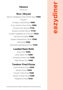 Isaura Menu Menu of Ishaara, Lower Parel, South Mumbai