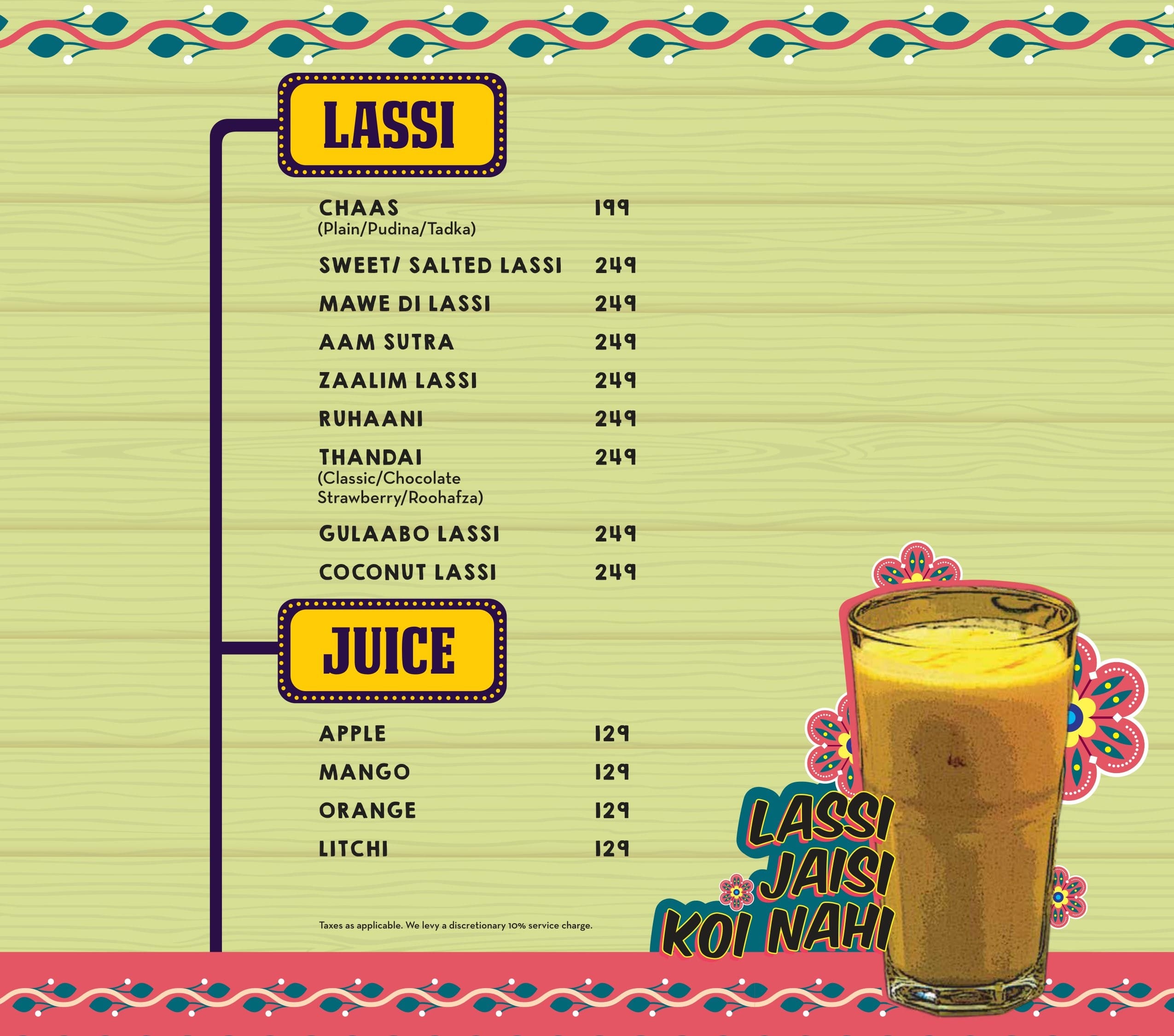 Dining Experience for Two at Dhaba - Estd 1986 Delhi, Central Delhi — Beverages menu
