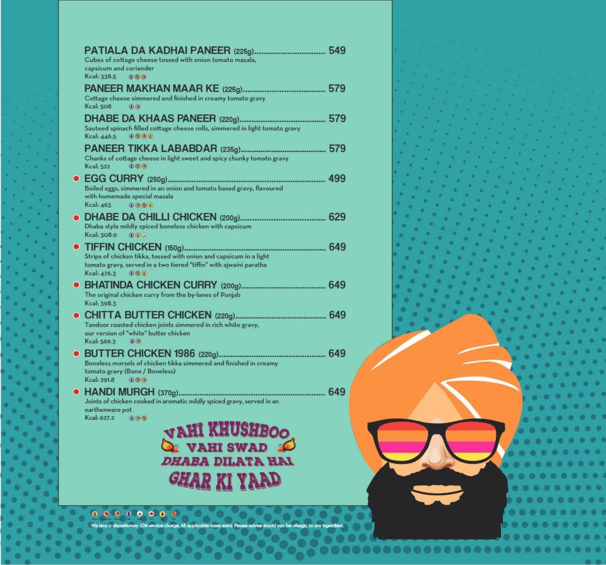 Dining Experience for Two at Dhaba - Estd 1986 Delhi, Central Delhi — Food menu