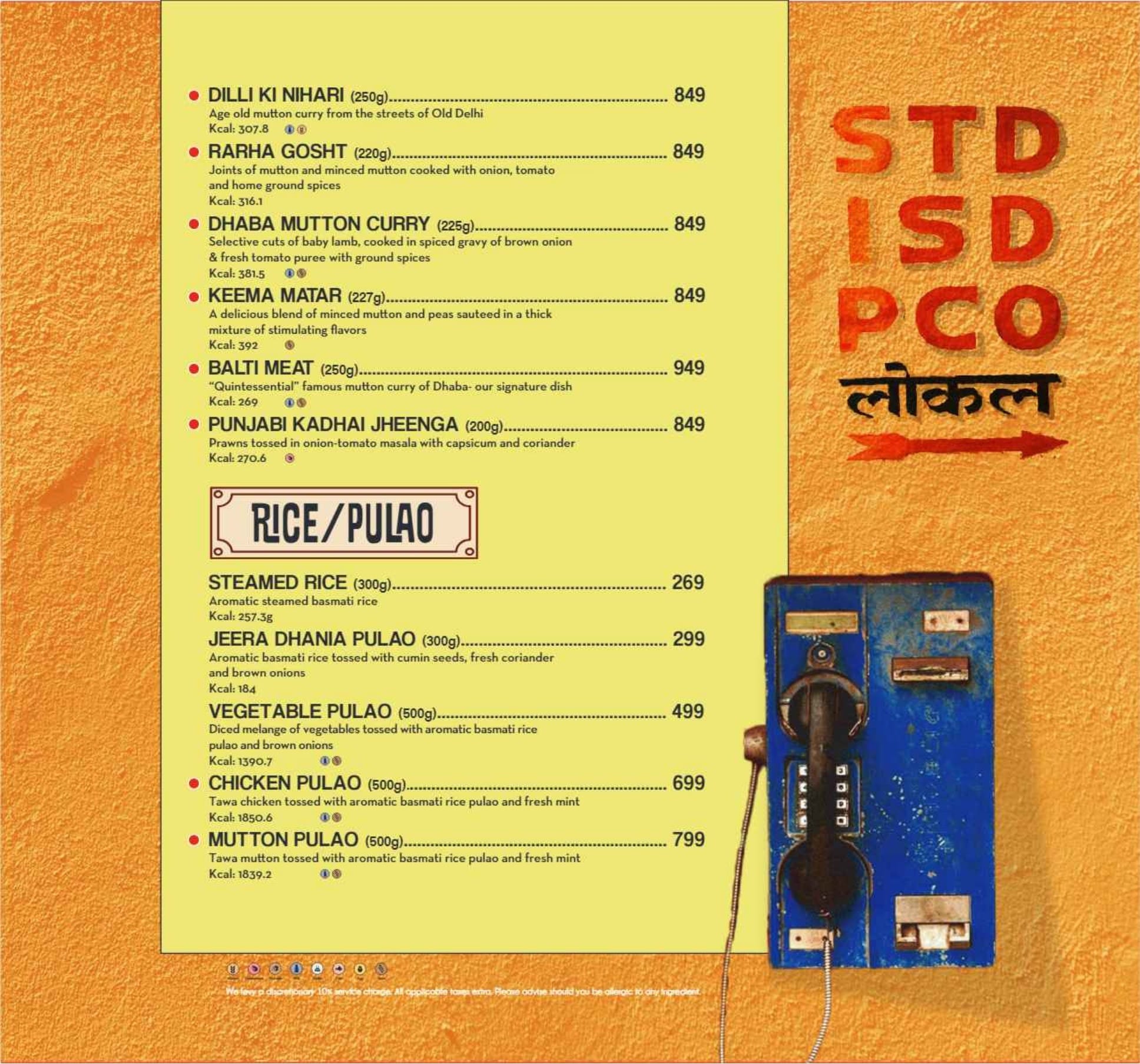 Dining Experience for Two at Dhaba - Estd 1986 Delhi, Central Delhi — Food menu