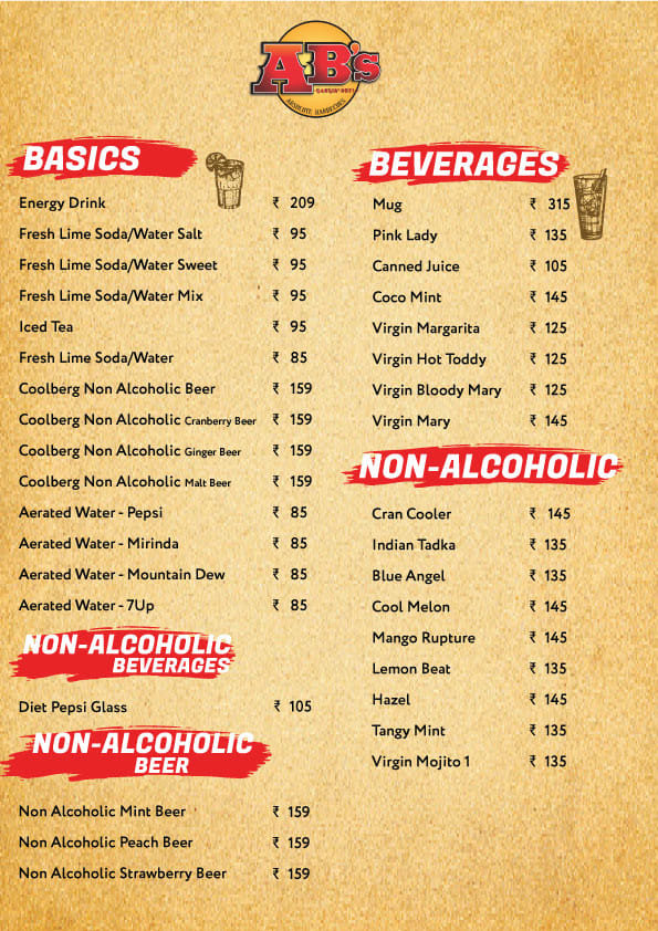 Dining Experience for Two at AB's - Absolute Barbecues, Central Mumbai — Beverages menu