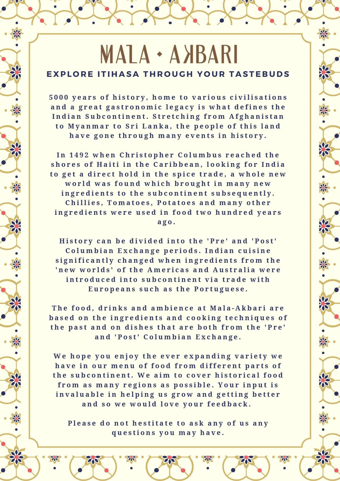 Dining Experience for Two at Mala-Akbari, Gurgaon — Food menu