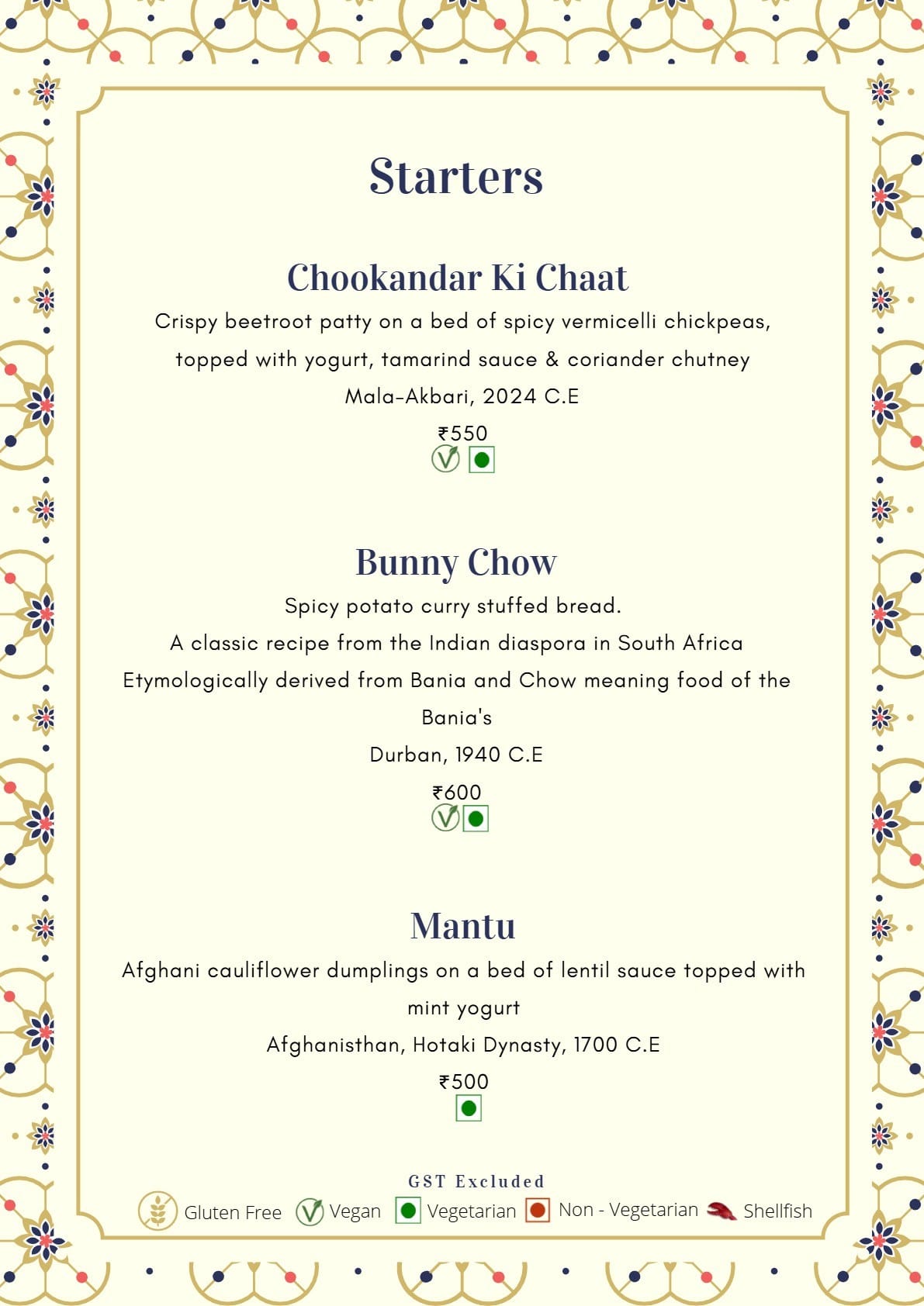 Dining Experience for Two at Mala-Akbari, Gurgaon — Food menu