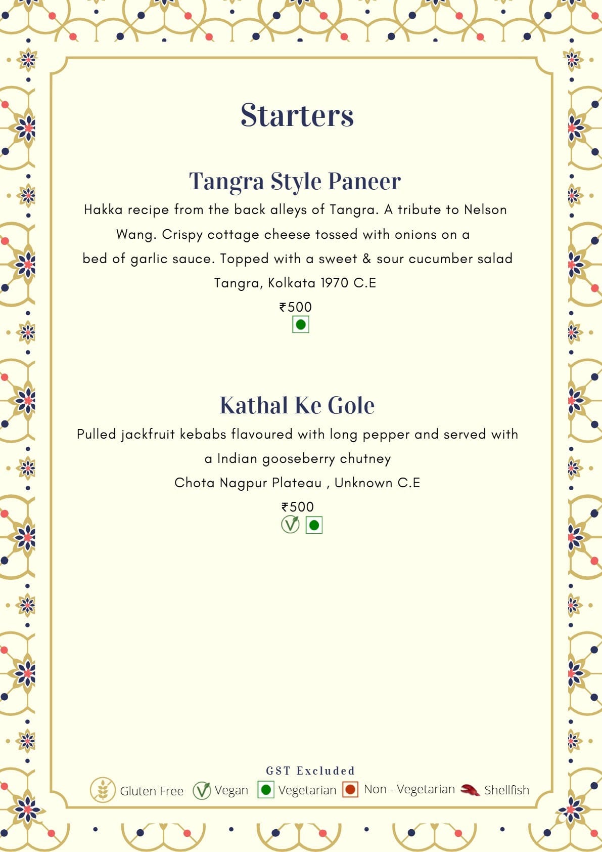 Dining Experience for Two at Mala-Akbari, Gurgaon — Food menu