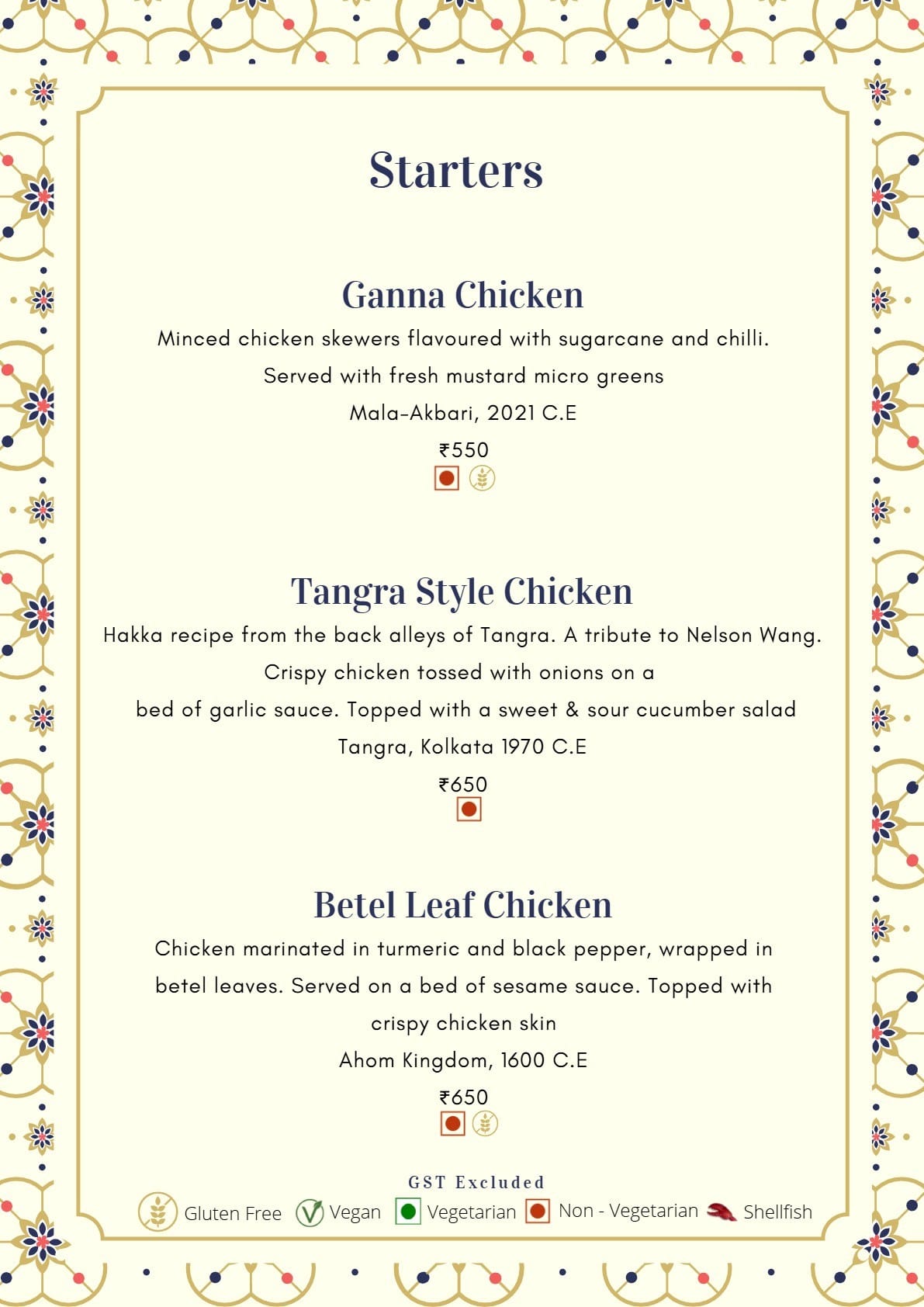 Dining Experience for Two at Mala-Akbari, Gurgaon — Food menu