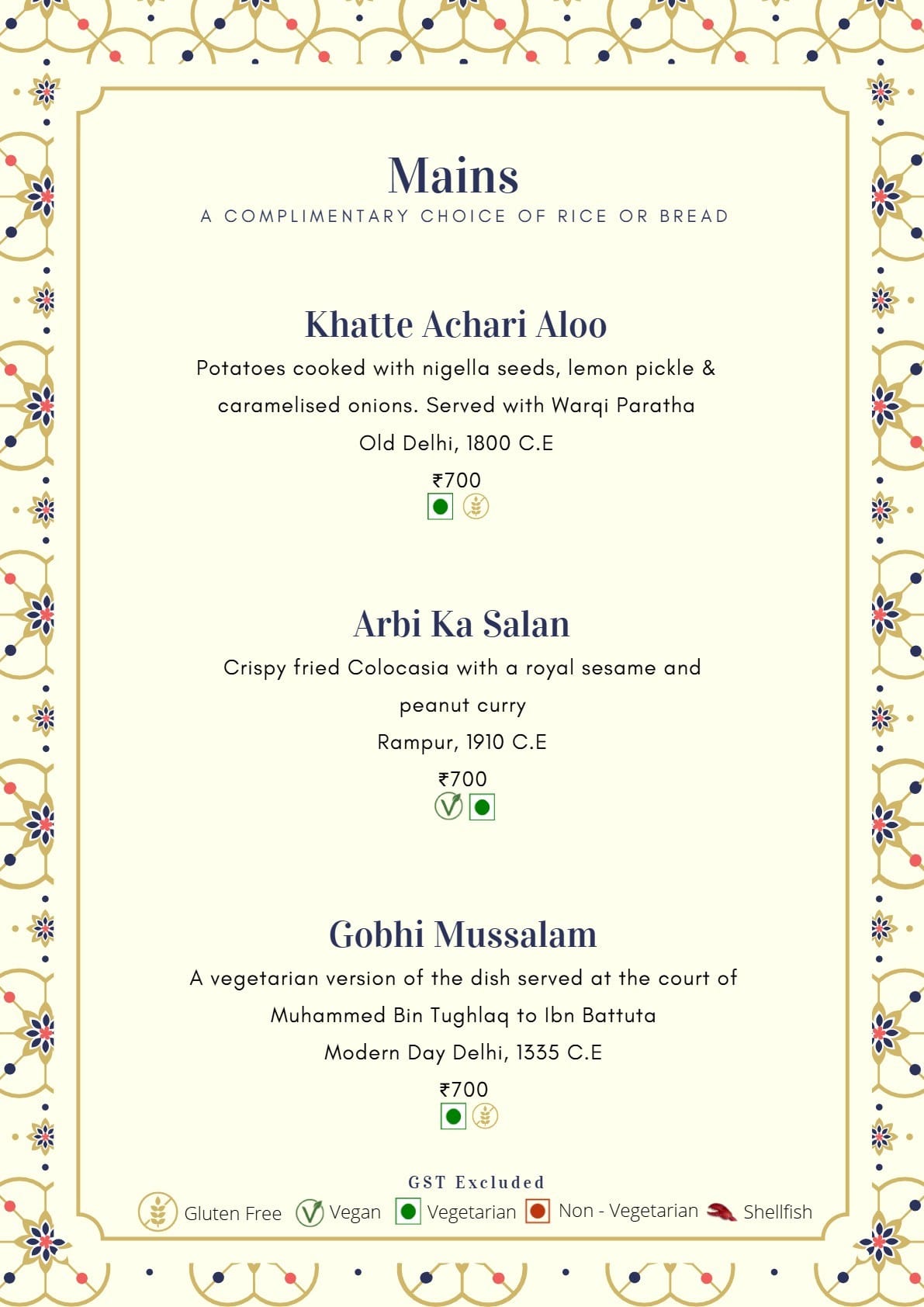 Dining Experience for Two at Mala-Akbari, Gurgaon — Food menu
