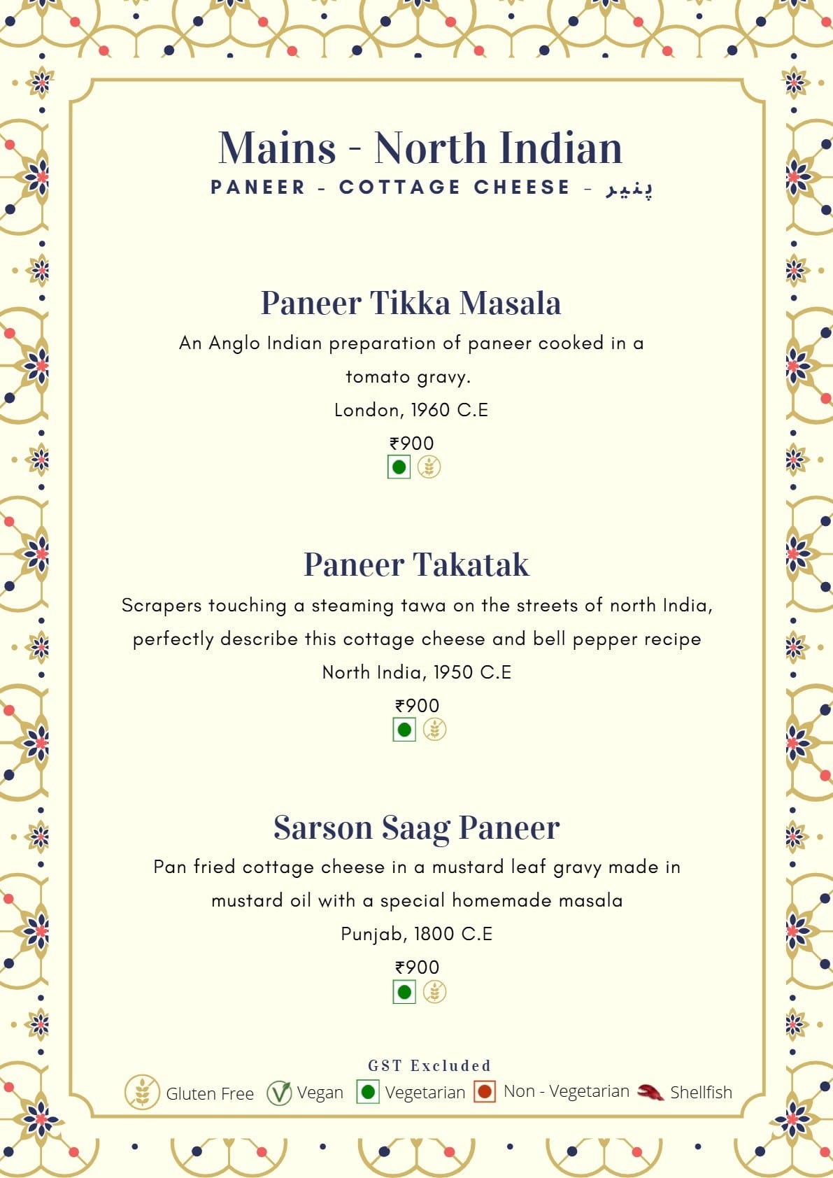 Dining Experience for Two at Mala-Akbari, Gurgaon — Food menu