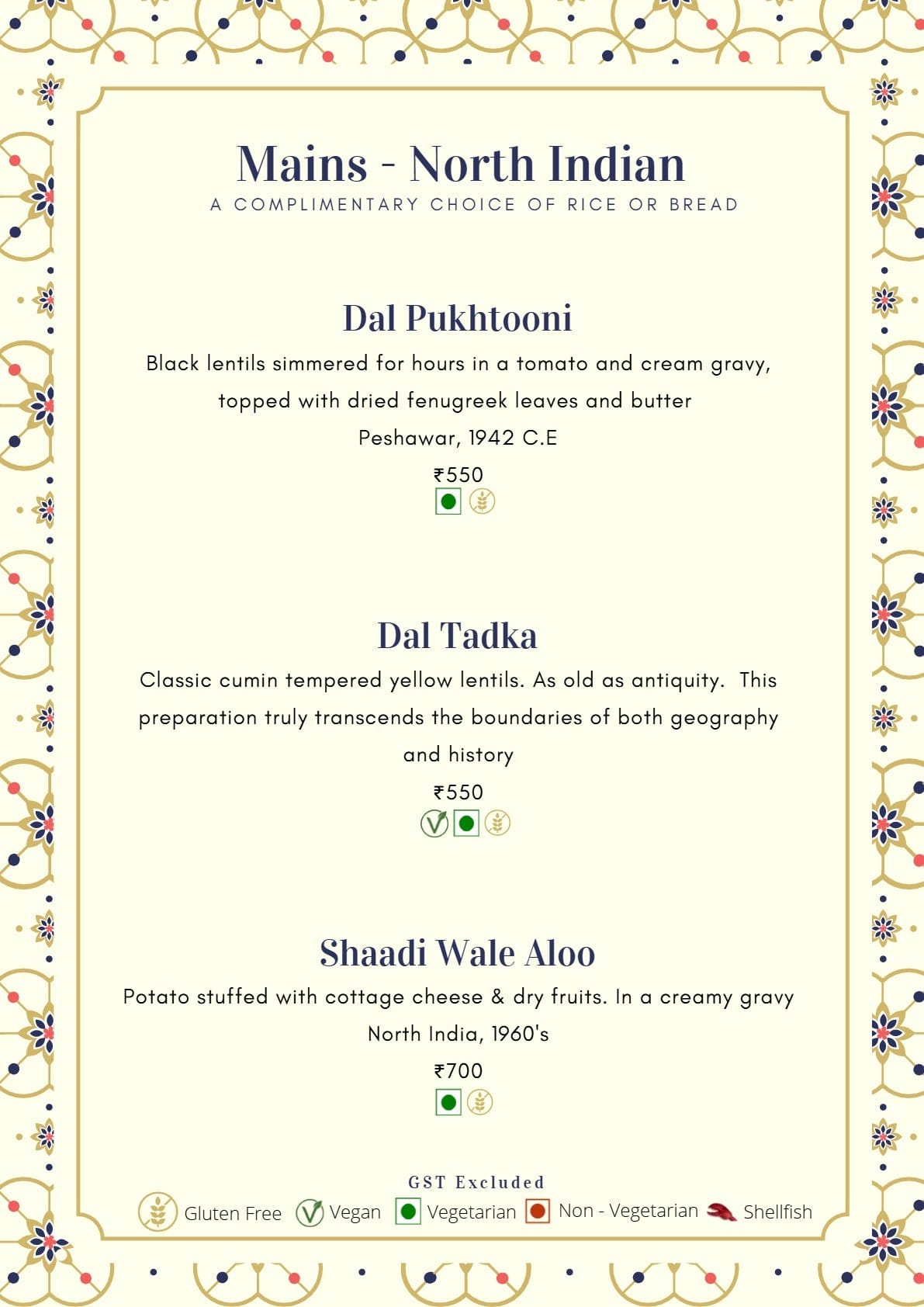 Dining Experience for Two at Mala-Akbari, Gurgaon — Food menu