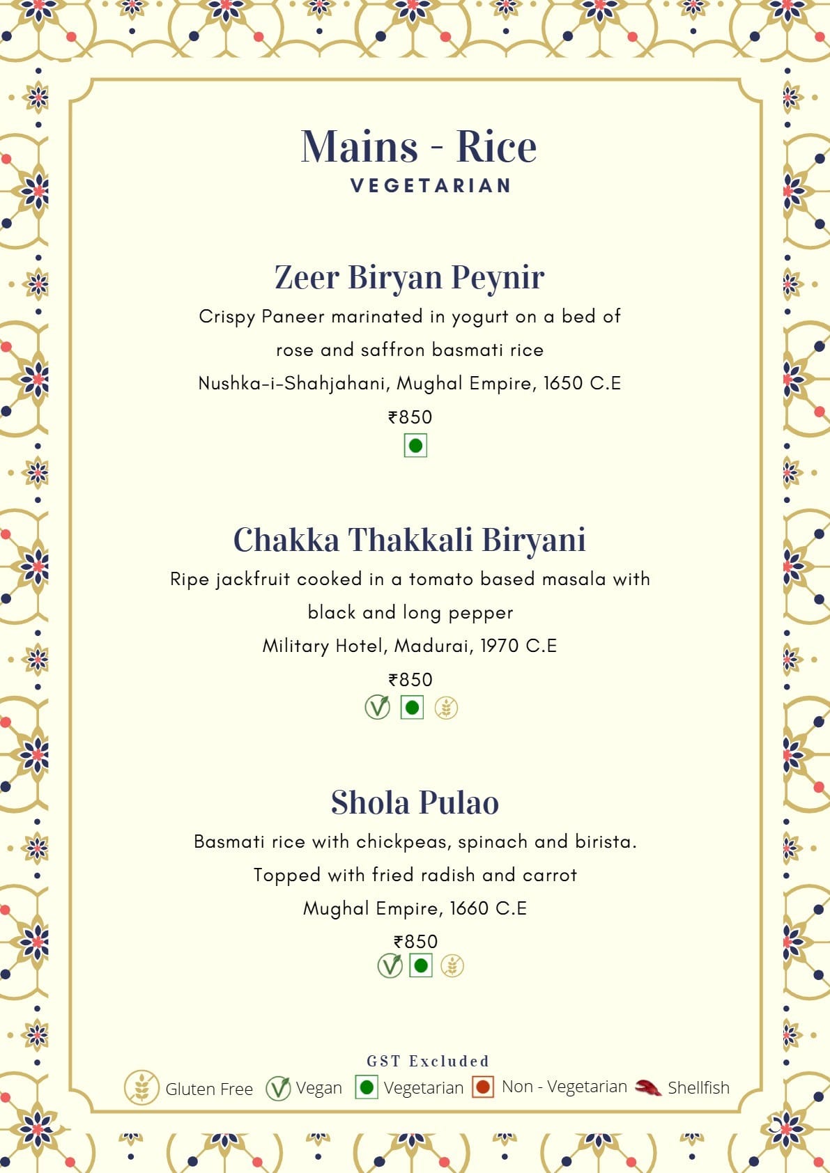 Dining Experience for Two at Mala-Akbari, Gurgaon — Food menu