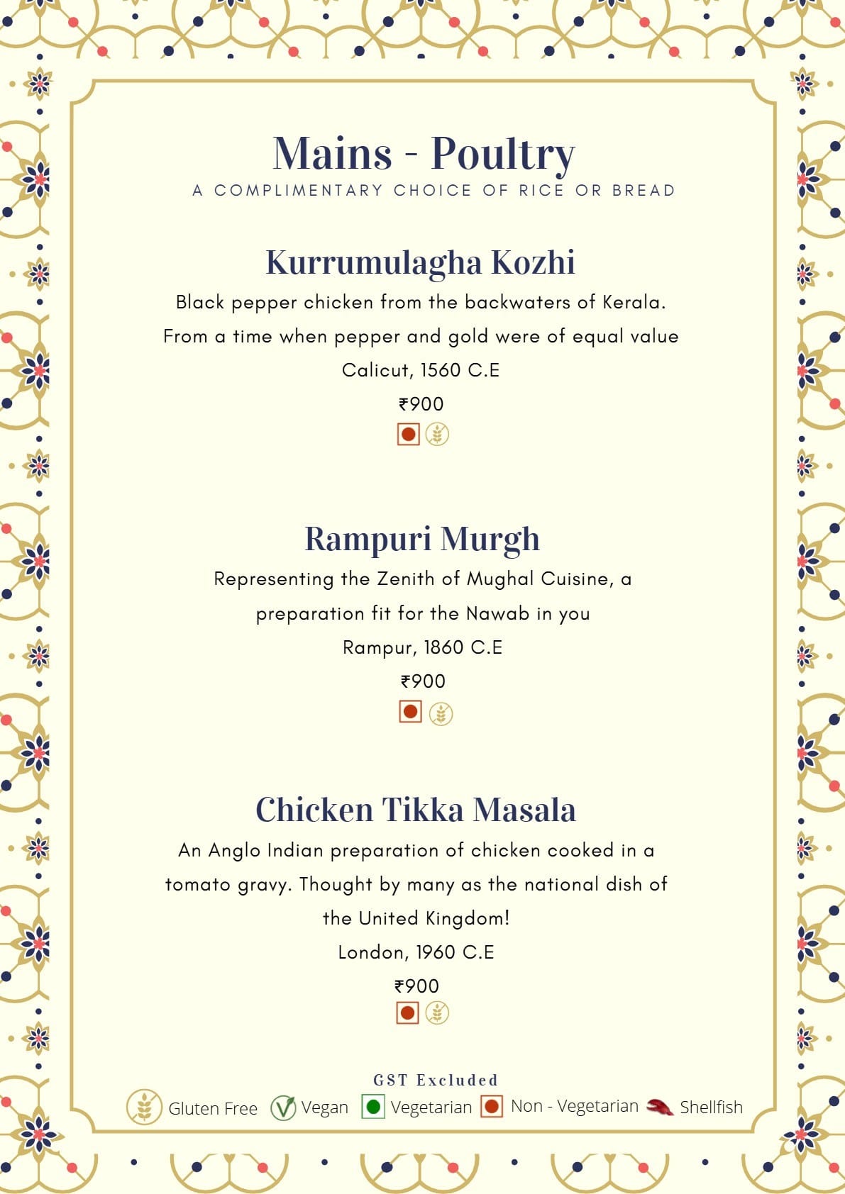 Dining Experience for Two at Mala-Akbari, Gurgaon — Food menu