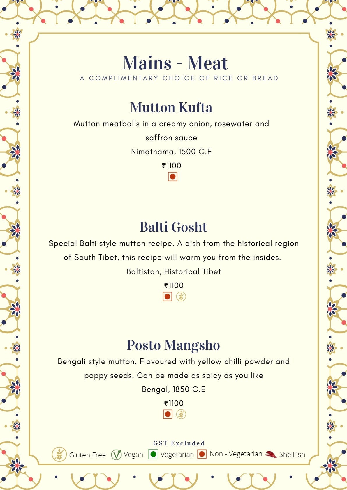 Dining Experience for Two at Mala-Akbari, Gurgaon — Food menu