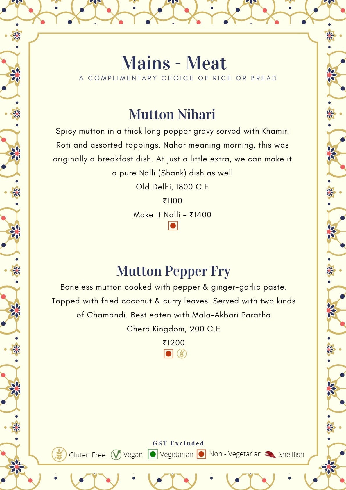 Dining Experience for Two at Mala-Akbari, Gurgaon — Food menu