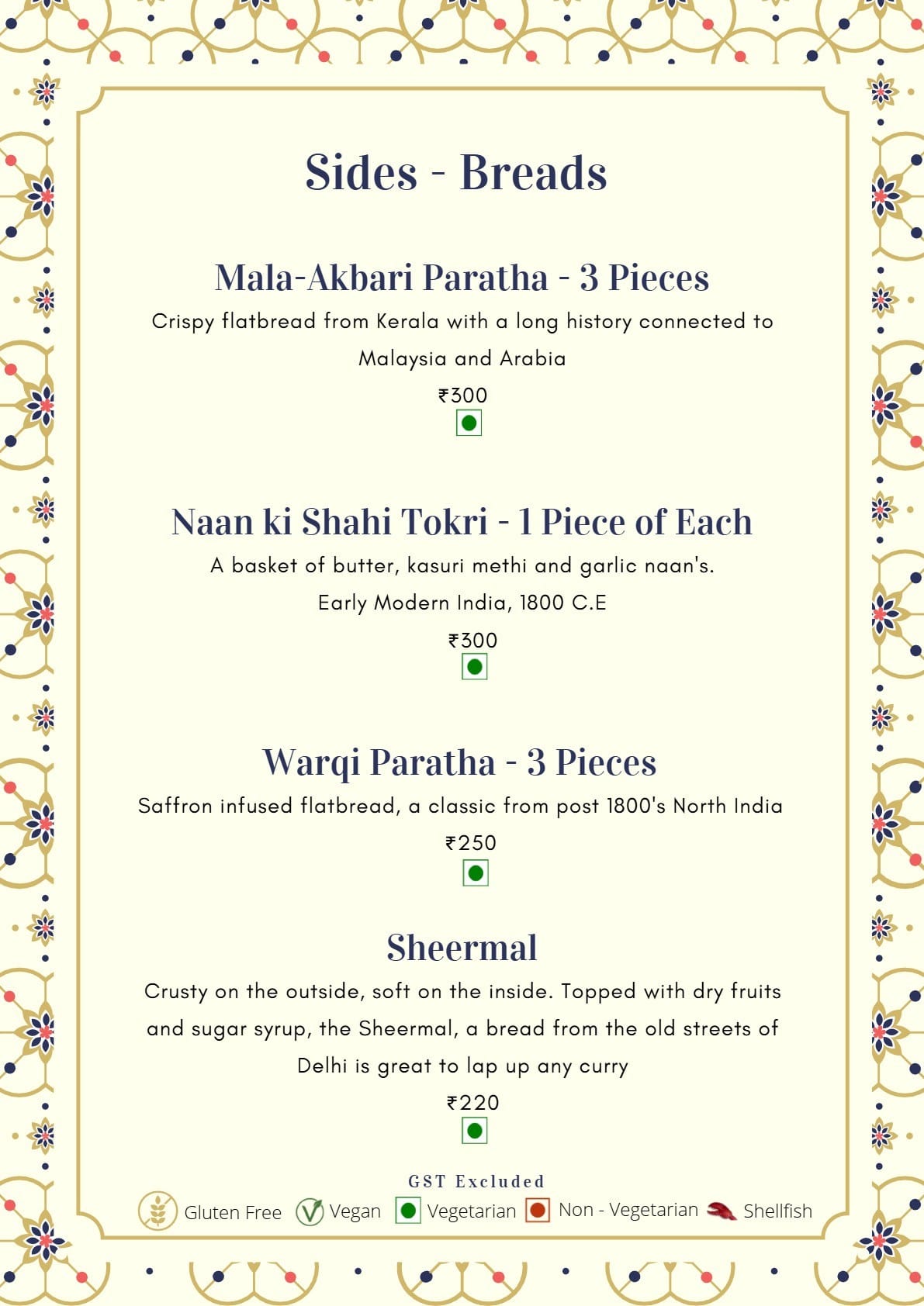 Dining Experience for Two at Mala-Akbari, Gurgaon — Food menu