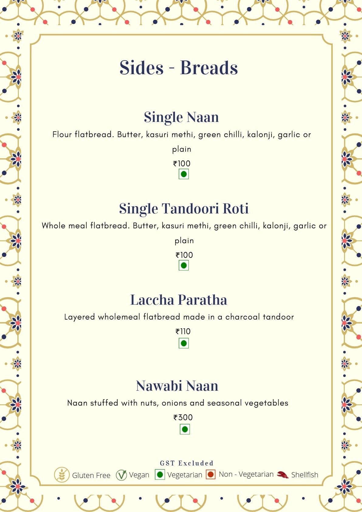 Dining Experience for Two at Mala-Akbari, Gurgaon — Food menu