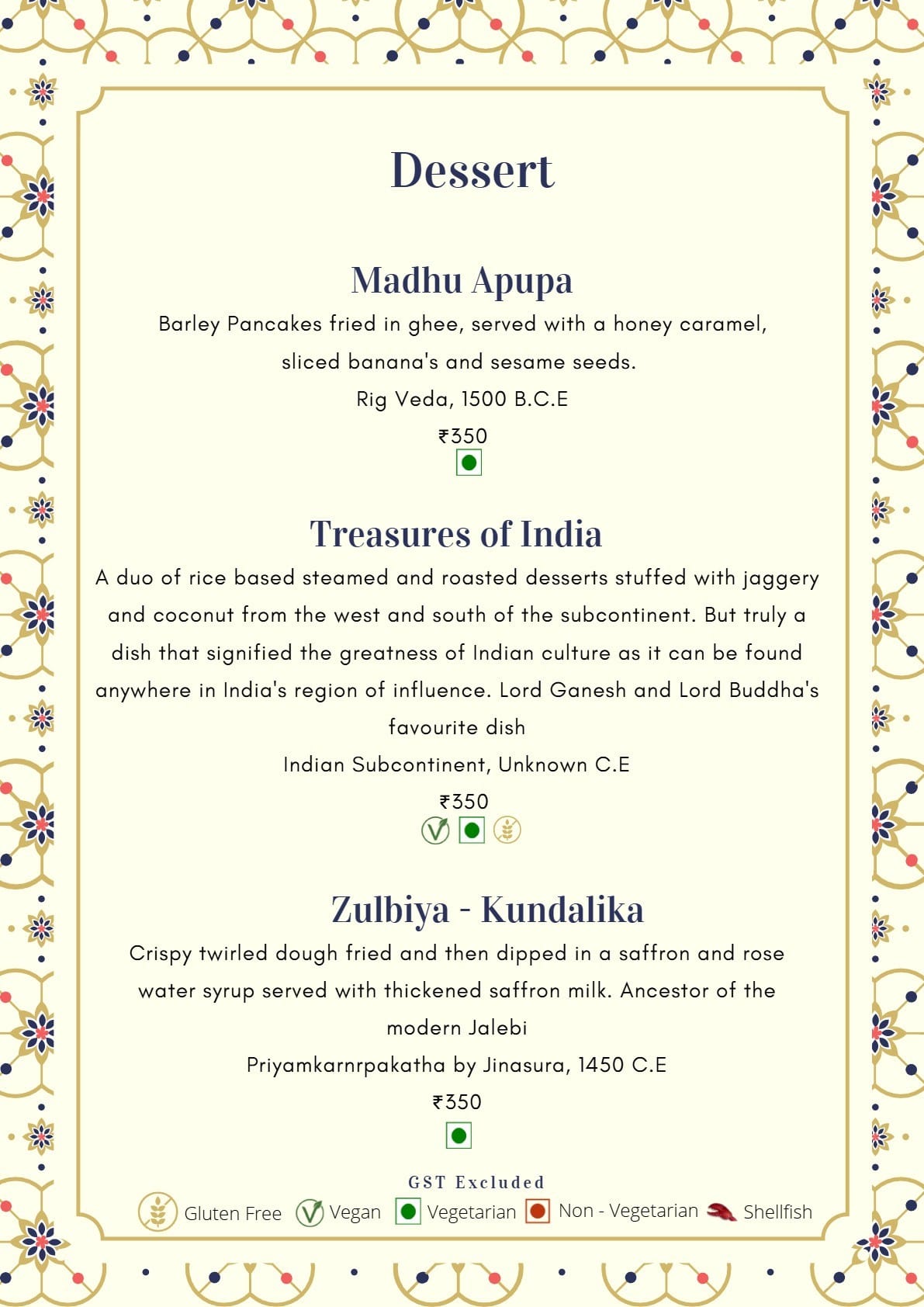 Dining Experience for Two at Mala-Akbari, Gurgaon — Food menu