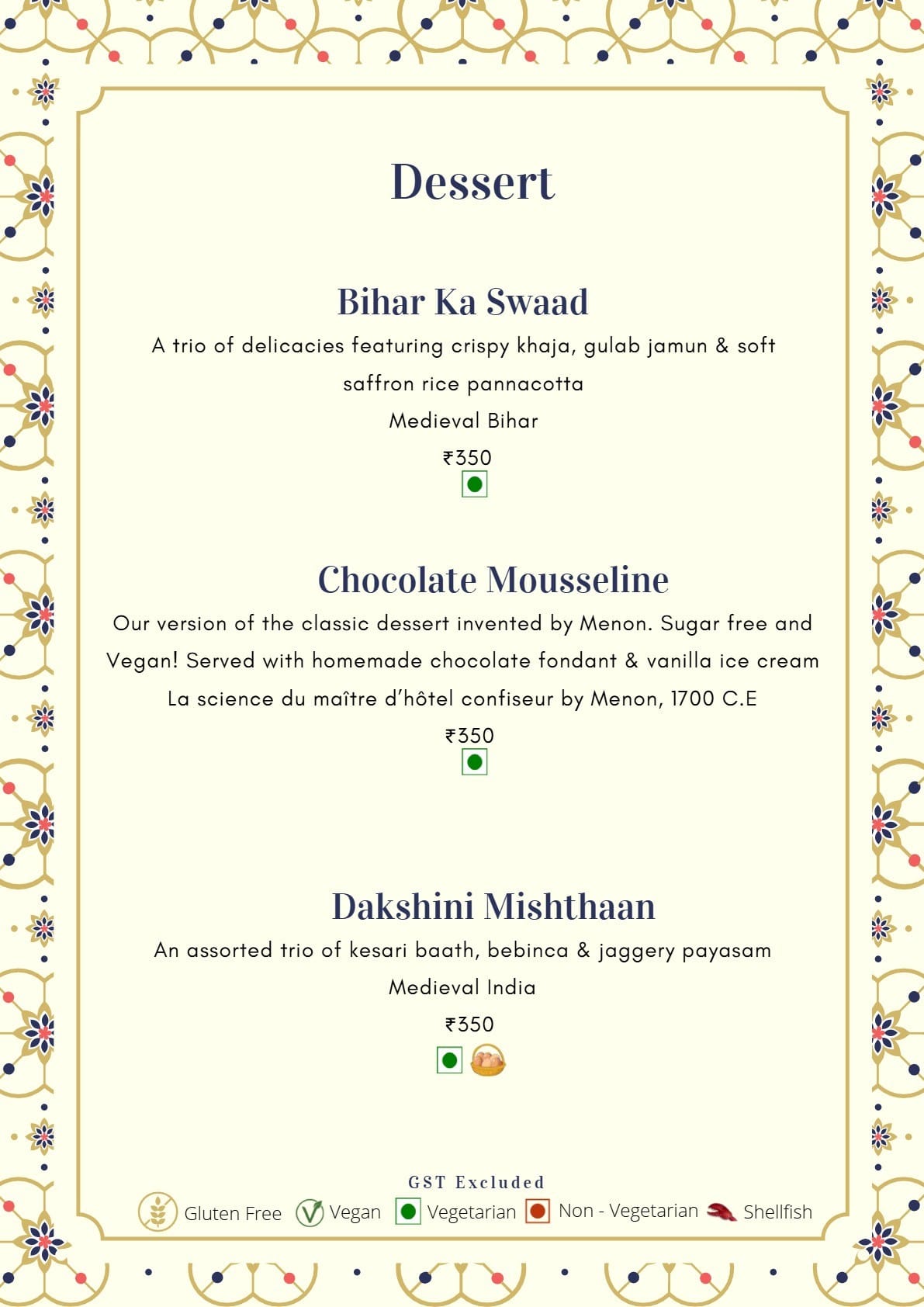 Dining Experience for Two at Mala-Akbari, Gurgaon — Food menu