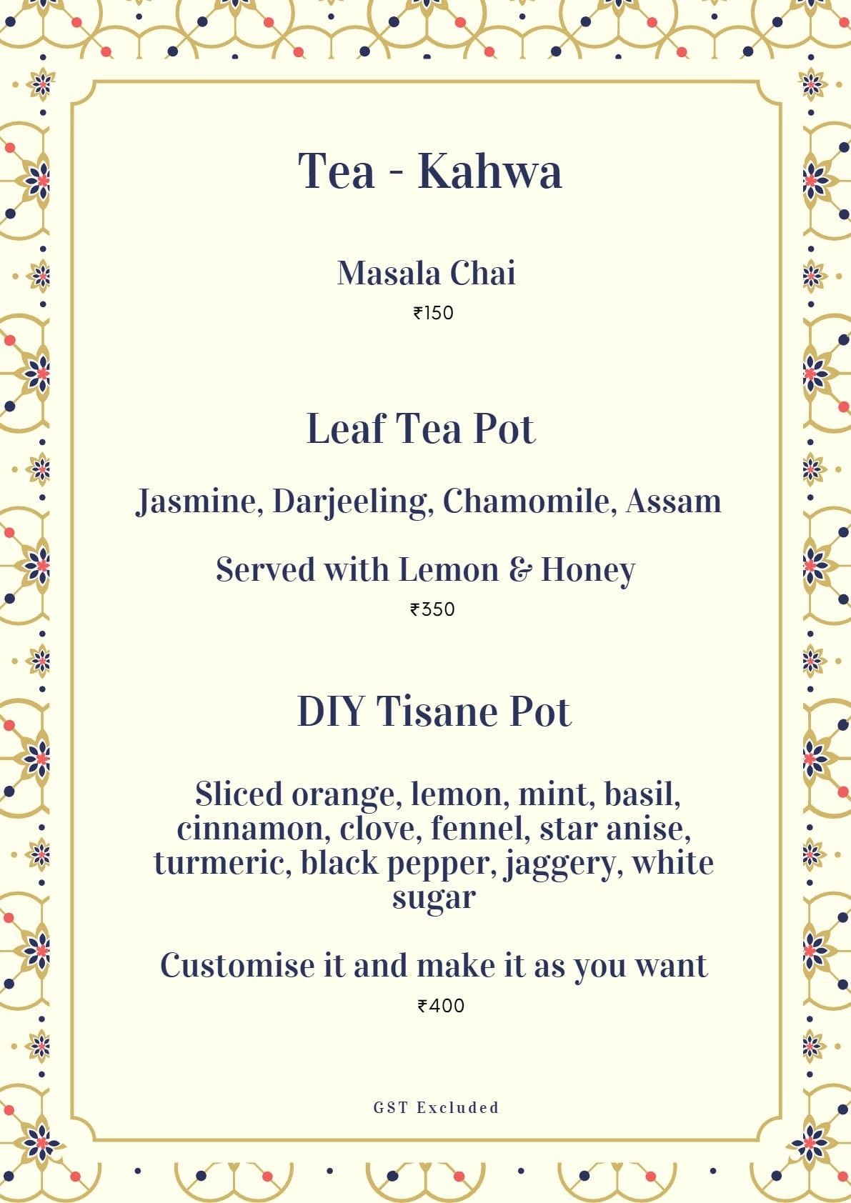 Dining Experience for Two at Mala-Akbari, Gurgaon — Beverages menu