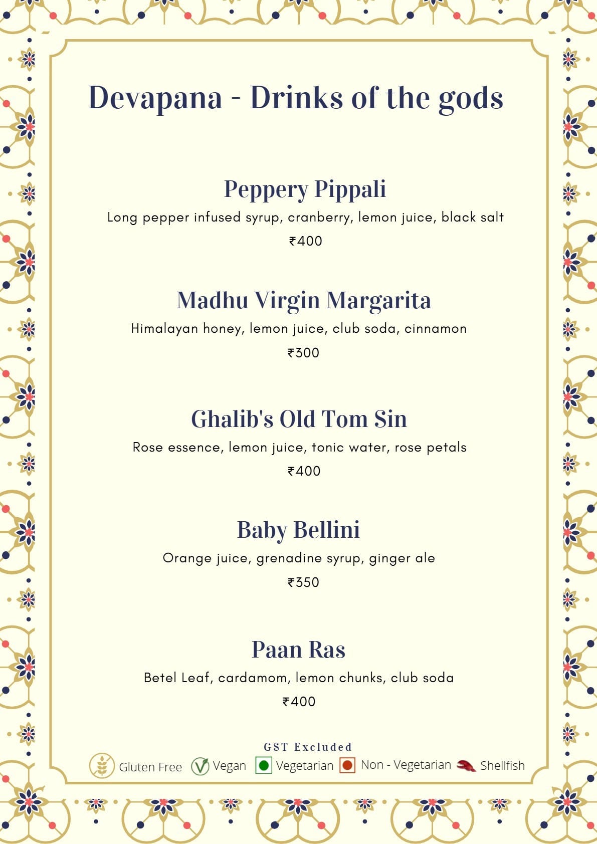 Dining Experience for Two at Mala-Akbari, Gurgaon — Beverages menu